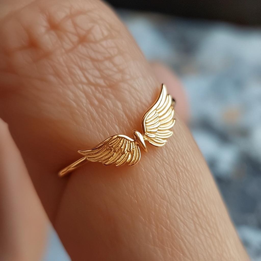 14k Gold Angel Wings Ring: Dainty Charm Jewelry - Suren Jewels | SKU: SJR2908-SLRG-US-5,SJR 14k Gold Angel Wings Ring: Dainty Charm Jewelry - Suren Jewels | SKU: SJR2908-SLRG-US-5,SJR