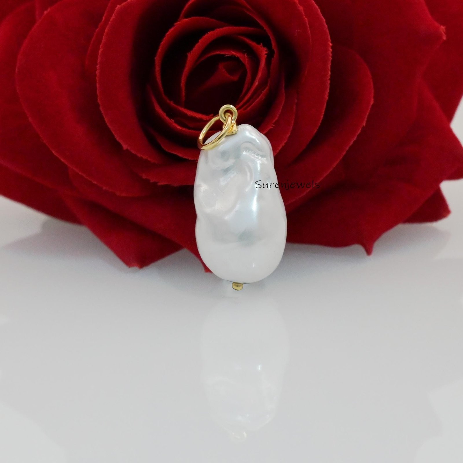 14K Gold Baroque Pearl Pendant: Multi Gemstone Charm, Freshwater Pearl - View 2 - Suren Jewels | SKU: SJP3294-SLYGPLMG-25M 14K Gold Baroque Pearl Pendant: Multi Gemstone Charm, Freshwater Pearl - View 2 - Suren Jewels | SKU: SJP3294-SLYGPLMG-25M