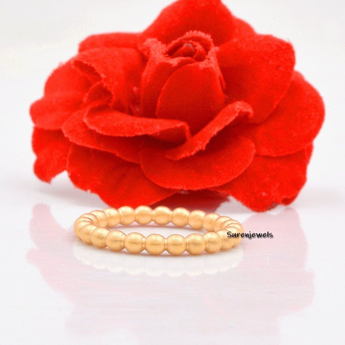 14k Gold Beaded Band Ring, 3mm Gold Bubble Ring - Suren Jewels | SKU: SJR727-14KYG 14k Gold Beaded Band Ring, 3mm Gold Bubble Ring - Suren Jewels | SKU: SJR727-14KYG