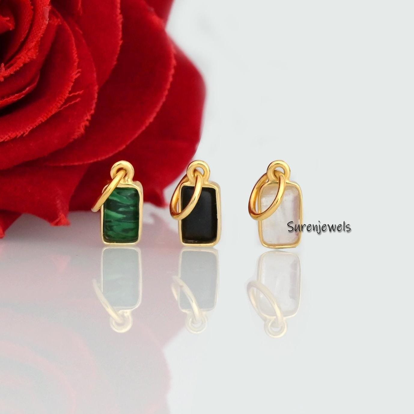 14K Gold Bezel Moonstone Pendant: Emerald Cut Charm - View 2 - Suren Jewels | SKU: SJP3480-SLYGMK-12M 14K Gold Bezel Moonstone Pendant: Emerald Cut Charm - View 2 - Suren Jewels | SKU: SJP3480-SLYGMK-12M