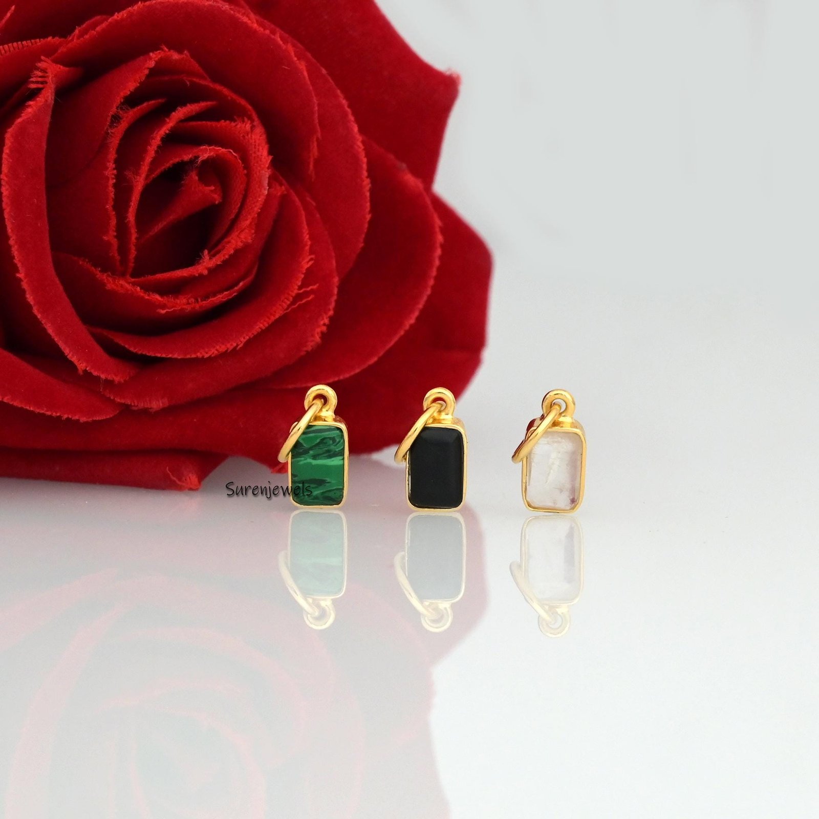 14K Gold Bezel Moonstone Pendant: Emerald Cut Charm - View 4 - Suren Jewels | SKU: SJP3480-SLYGMK-12M 14K Gold Bezel Moonstone Pendant: Emerald Cut Charm - View 4 - Suren Jewels | SKU: SJP3480-SLYGMK-12M