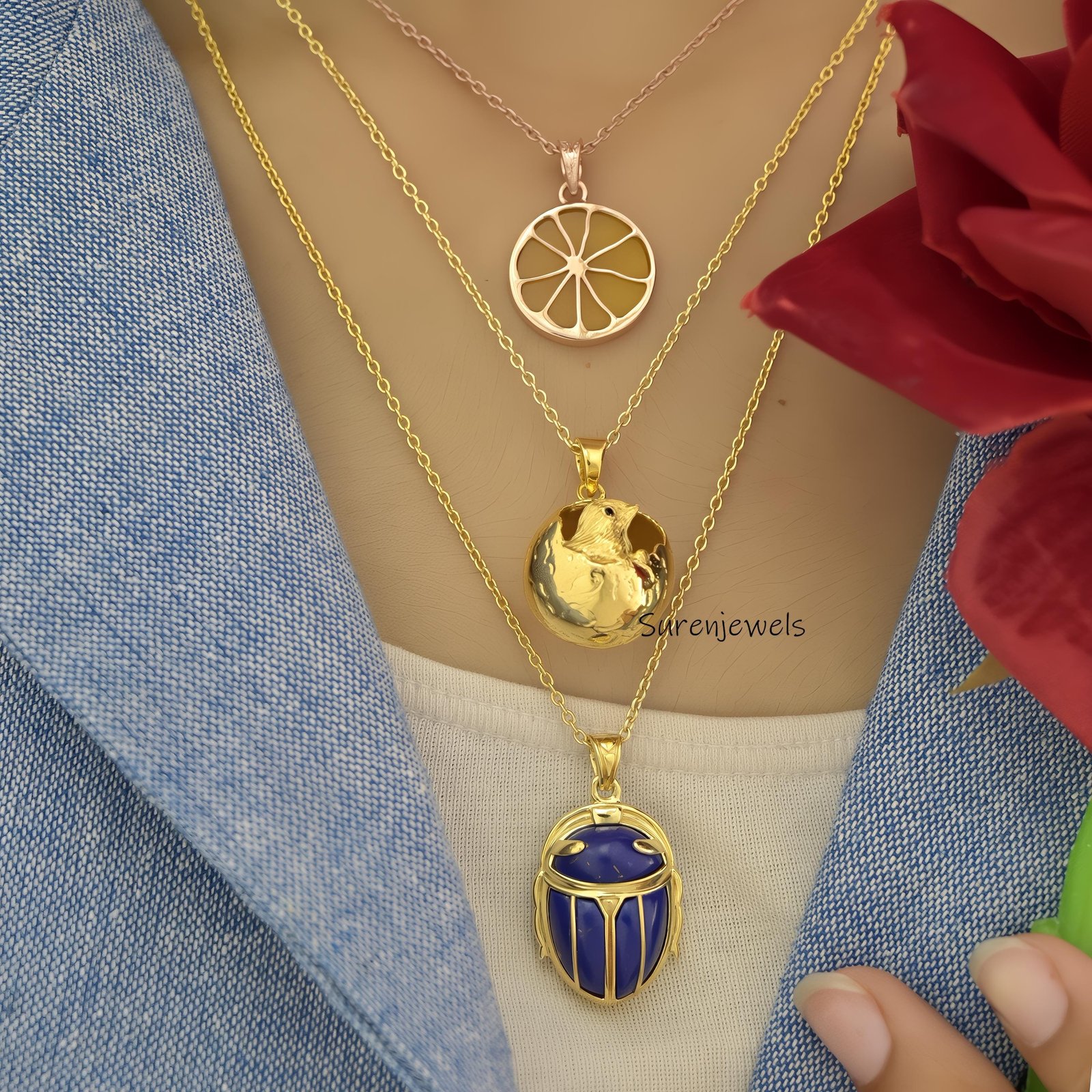 14k Gold Bird Pendant: Gemstone Chick, Designer Animal Jewelry - View 5 - Suren Jewels | SKU: sjp4487,sjp4688 14k Gold Bird Pendant: Gemstone Chick, Designer Animal Jewelry - View 5 - Suren Jewels | SKU: sjp4487,sjp4688