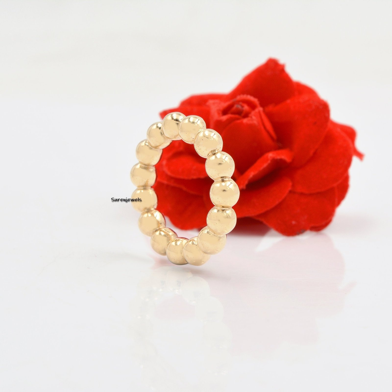 14K Gold Bubble Bead Ring: Handmade Band - Suren Jewels | SKU: SJR728-14KYG 14K Gold Bubble Bead Ring: Handmade Band - Suren Jewels | SKU: SJR728-14KYG