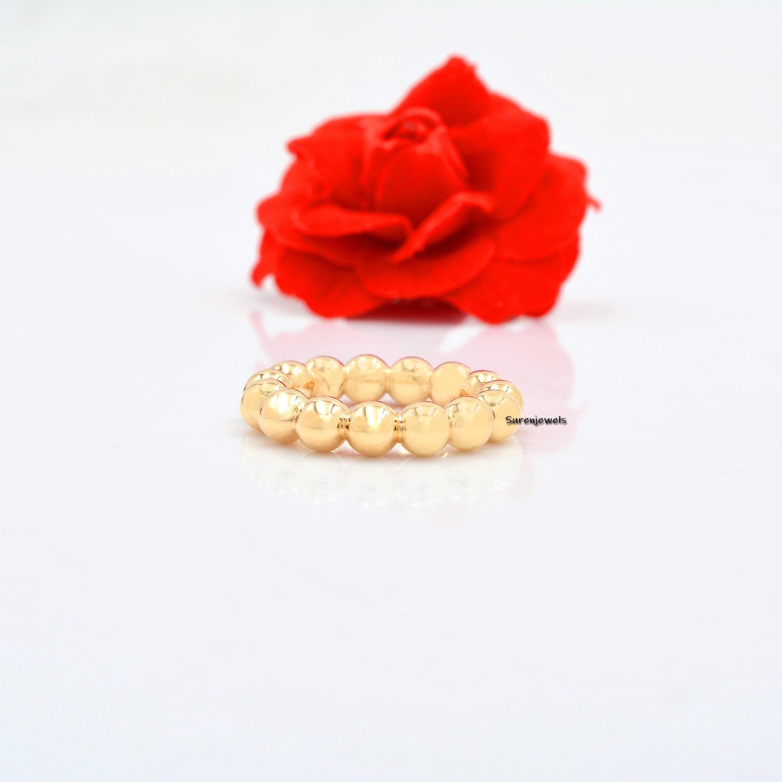 14K Gold Bubble Bead Ring: Handmade Band - View 2 - Suren Jewels | SKU: SJR728-14KYG 14K Gold Bubble Bead Ring: Handmade Band - View 2 - Suren Jewels | SKU: SJR728-14KYG