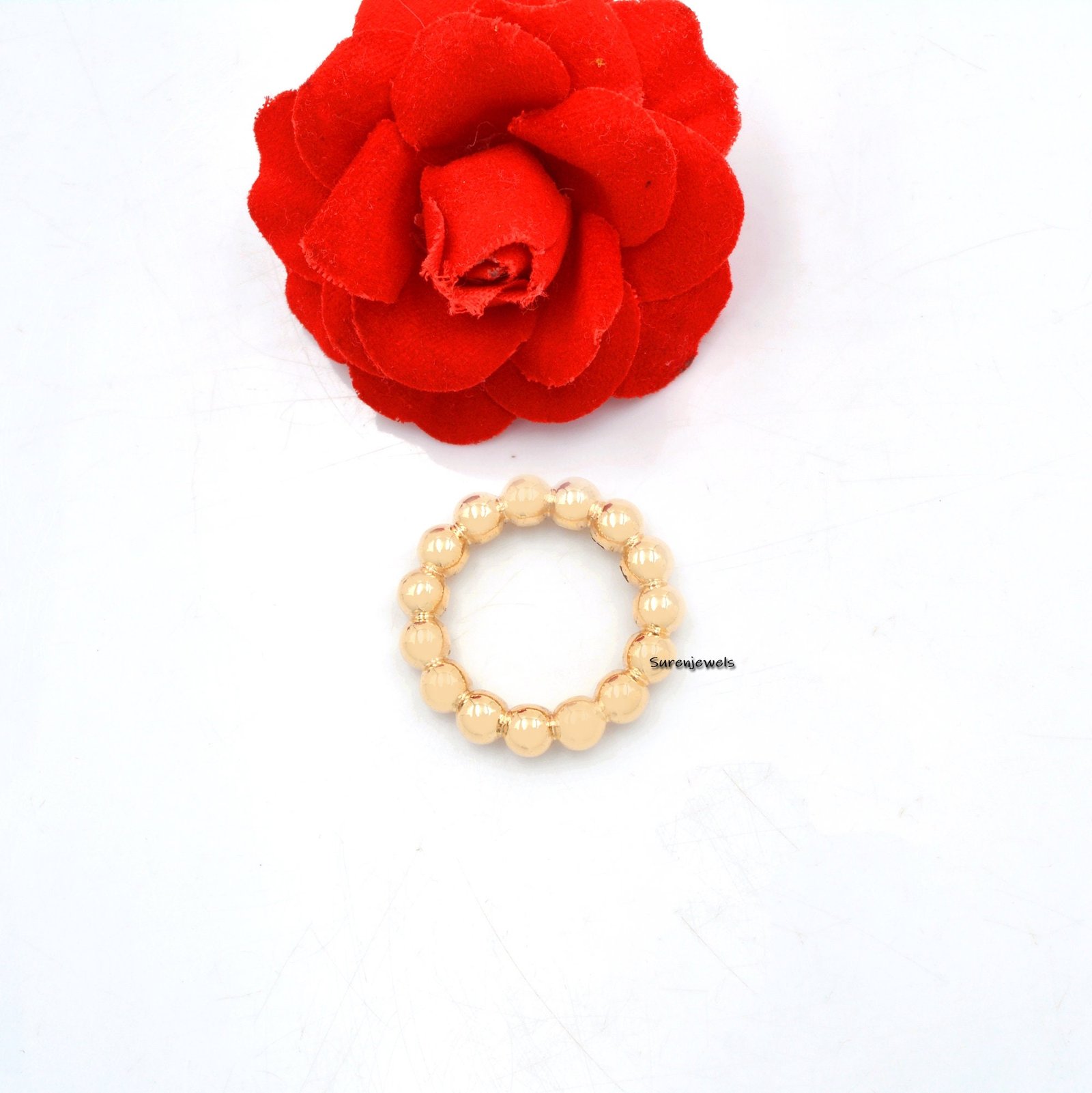 14K Gold Bubble Bead Ring: Handmade Band - View 3 - Suren Jewels | SKU: SJR728-14KYG 14K Gold Bubble Bead Ring: Handmade Band - View 3 - Suren Jewels | SKU: SJR728-14KYG