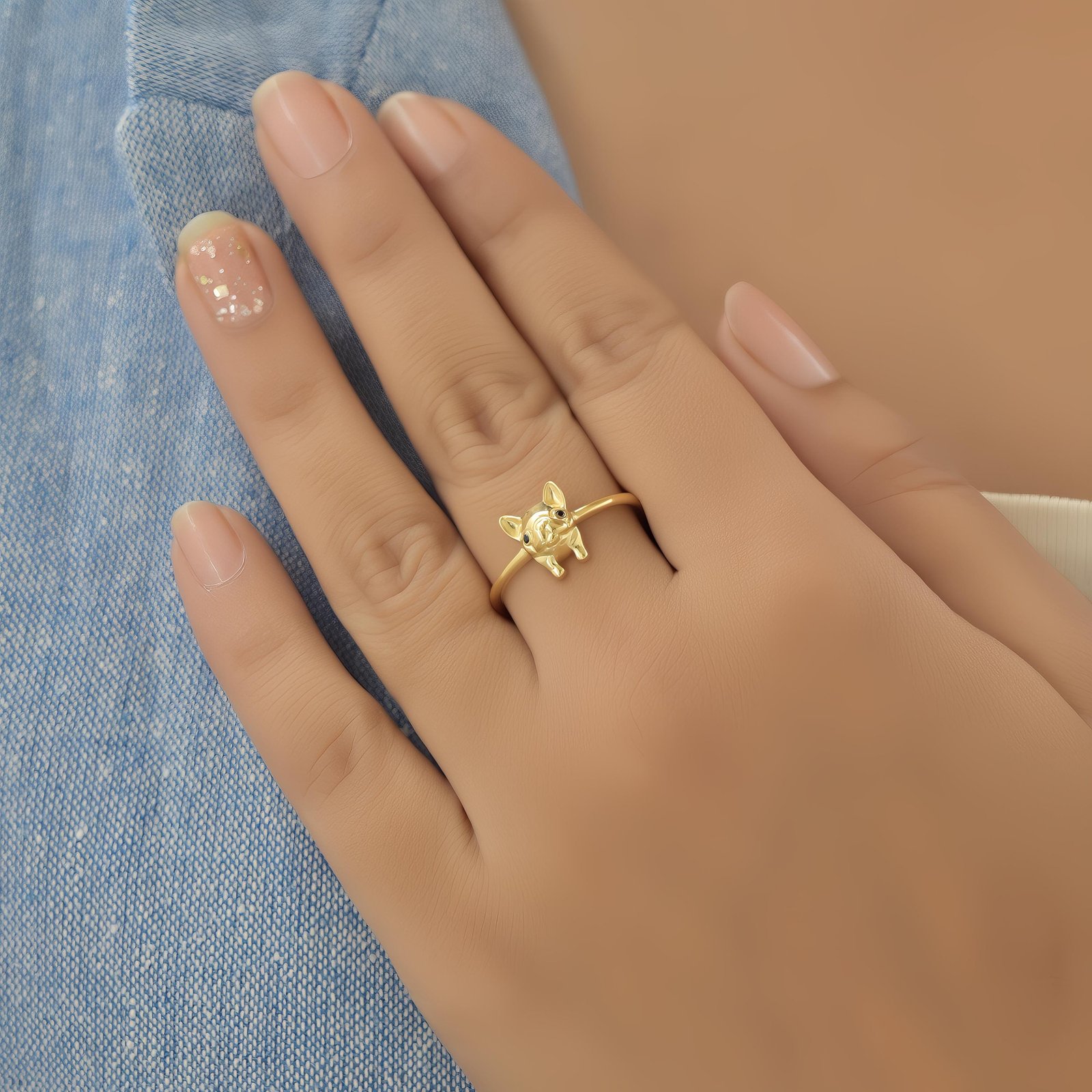 14k Gold Bulldog Ring: Delicate Animal Jewelry - Suren Jewels | SKU: SJR,SJR3109-SLYGBKCZ-US-8 14k Gold Bulldog Ring: Delicate Animal Jewelry - Suren Jewels | SKU: SJR,SJR3109-SLYGBKCZ-US-8