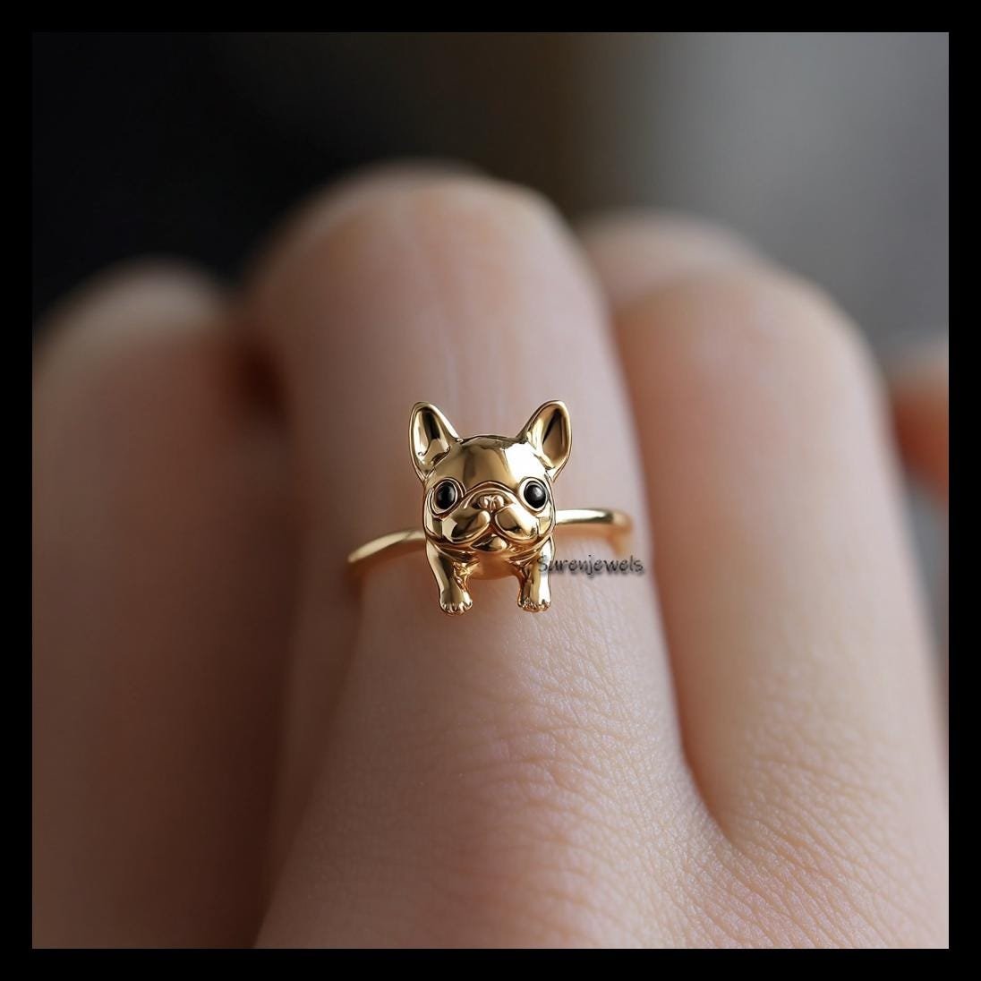 14k Gold Bulldog Ring: Delicate Animal Jewelry - View 2 - Suren Jewels | SKU: SJR,SJR3109-SLYGBKCZ-US-8 14k Gold Bulldog Ring: Delicate Animal Jewelry - View 2 - Suren Jewels | SKU: SJR,SJR3109-SLYGBKCZ-US-8