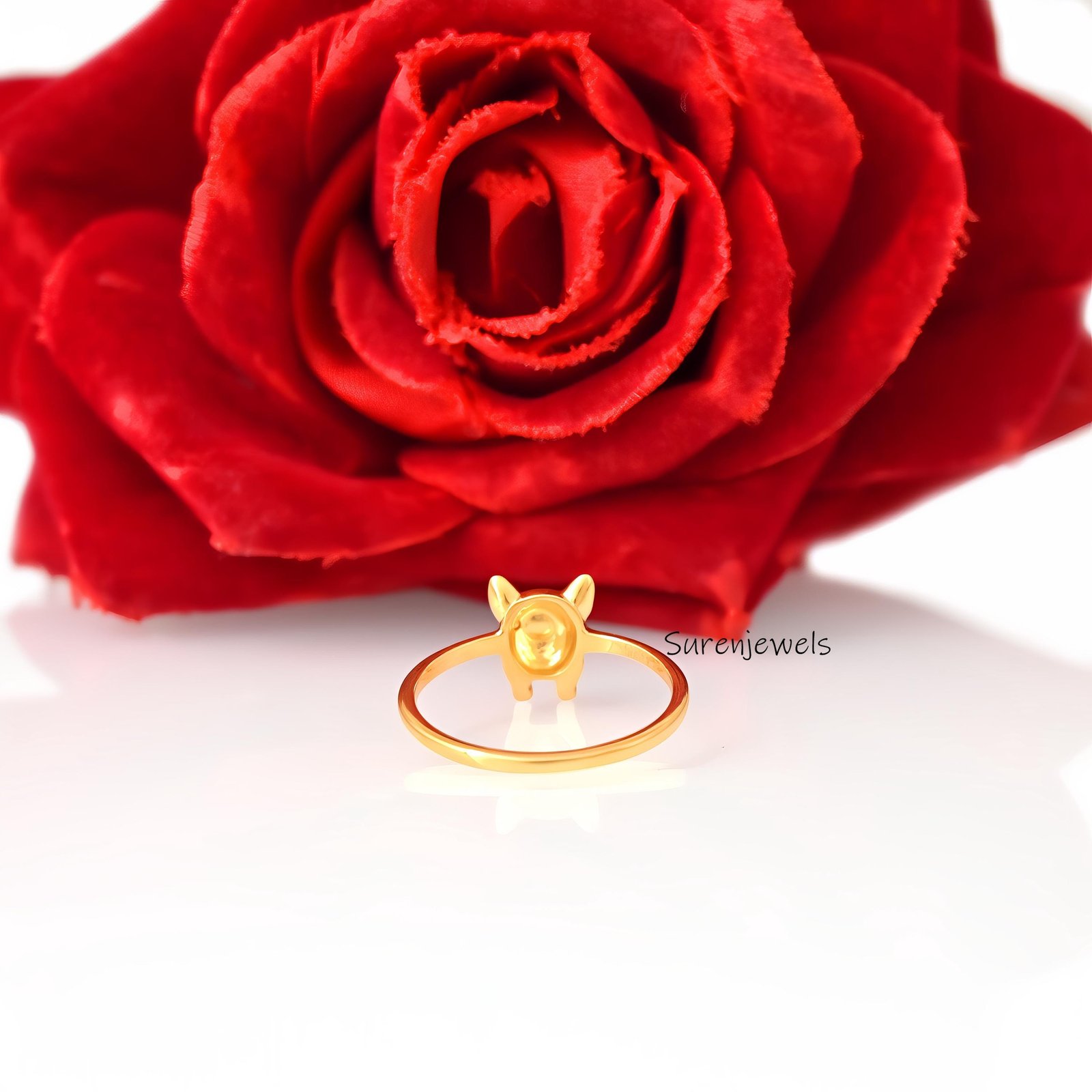 14k Gold Bulldog Ring: Delicate Animal Jewelry - View 6 - Suren Jewels | SKU: SJR,SJR3109-SLYGBKCZ-US-8 14k Gold Bulldog Ring: Delicate Animal Jewelry - View 6 - Suren Jewels | SKU: SJR,SJR3109-SLYGBKCZ-US-8