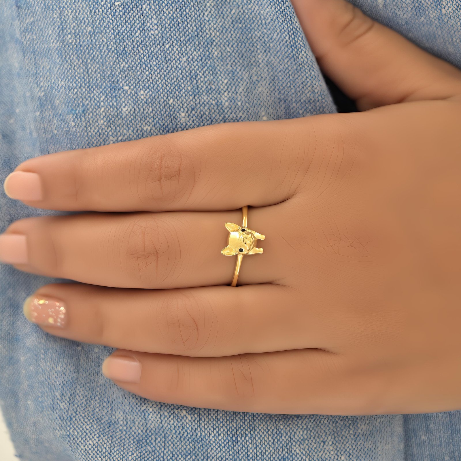 14k Gold Bulldog Ring: Delicate Animal Jewelry - View 7 - Suren Jewels | SKU: SJR,SJR3109-SLYGBKCZ-US-8 14k Gold Bulldog Ring: Delicate Animal Jewelry - View 7 - Suren Jewels | SKU: SJR,SJR3109-SLYGBKCZ-US-8