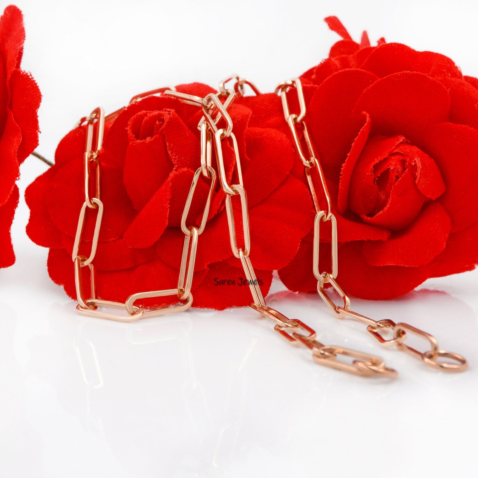 14K Gold Carabiner Chain Necklace: Solid Gold Paperclip Link - Suren Jewels | SKU: SJN210/ G1-SLNS-11M-18I 14K Gold Carabiner Chain Necklace: Solid Gold Paperclip Link - Suren Jewels | SKU: SJN210/ G1-SLNS-11M-18I