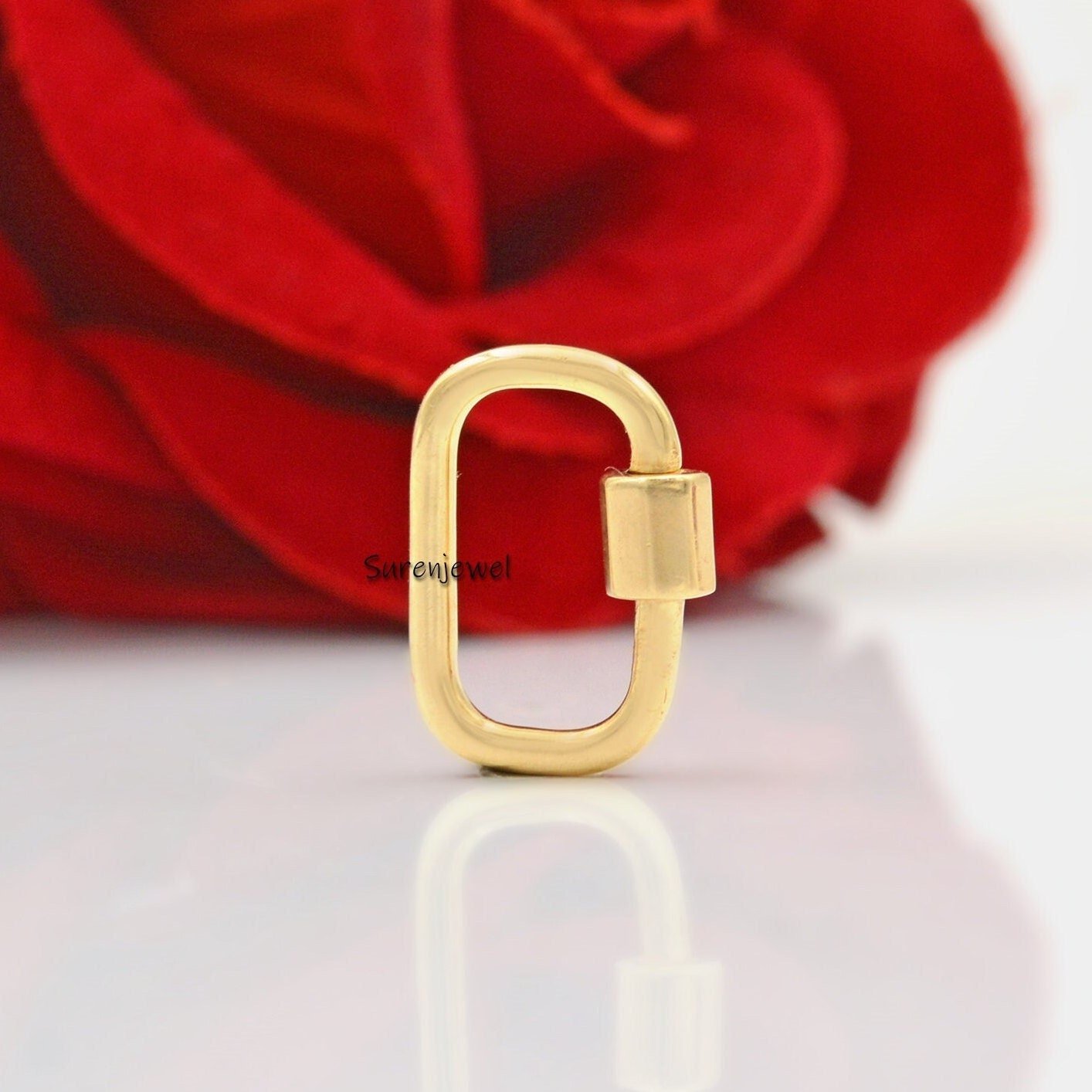 14k Gold Carabiner Lock: 925 Silver Pendant Finding - Suren Jewels | SKU: SJC02-slyg 14k Gold Carabiner Lock: 925 Silver Pendant Finding - Suren Jewels | SKU: SJC02-slyg