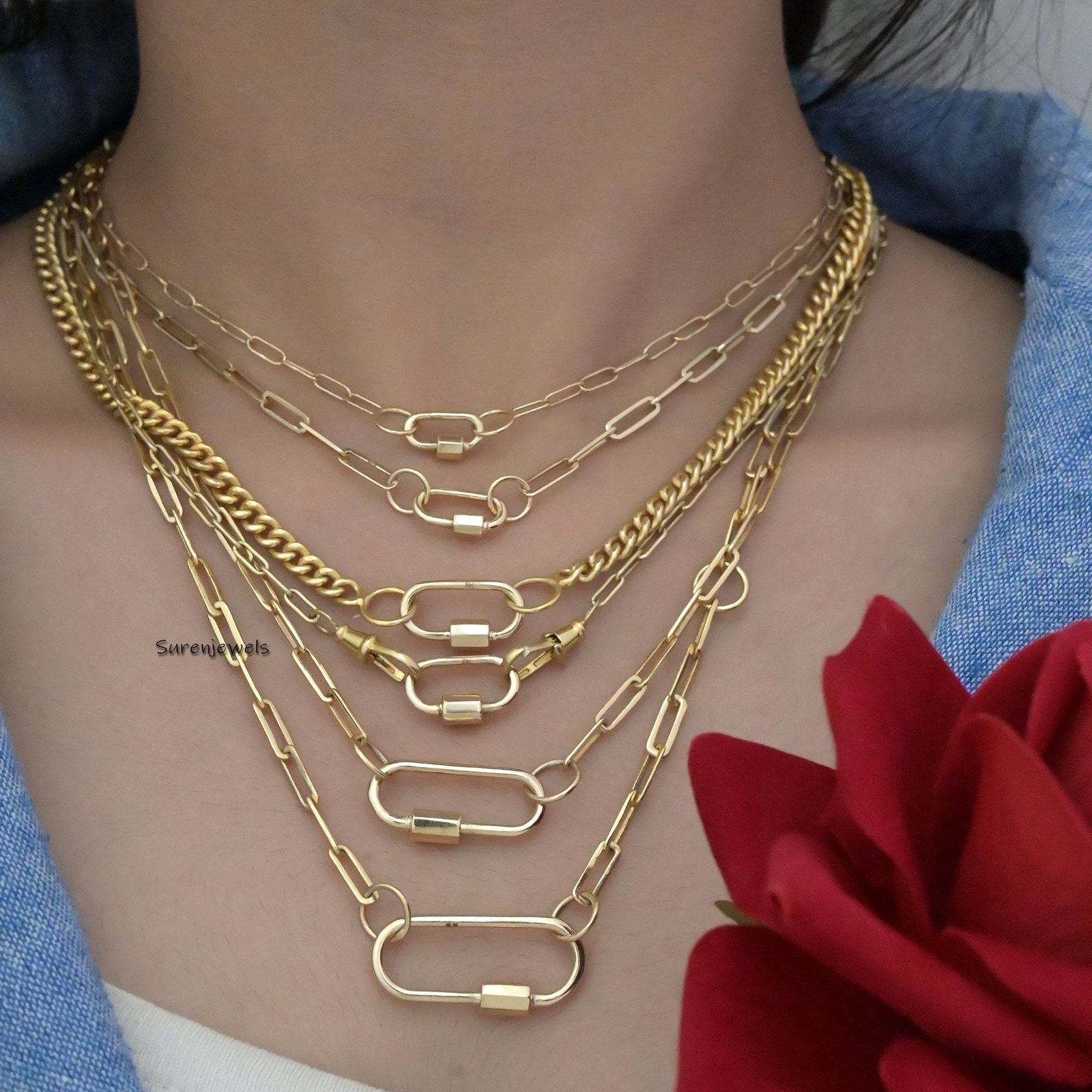 14k Gold Carabiner Lock: Diamond Accent Pendant - Suren Jewels | SKU: SJC130-14KYG 14k Gold Carabiner Lock: Diamond Accent Pendant - Suren Jewels | SKU: SJC130-14KYG