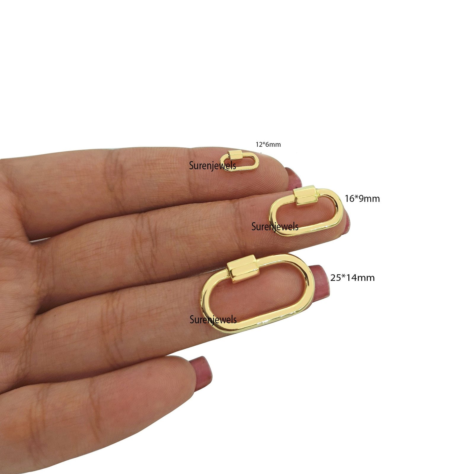 14k Gold Carabiner Lock: Handmade Pendant Clasp - View 2 - Suren Jewels | SKU: SJC130-14KYG-10M 14k Gold Carabiner Lock: Handmade Pendant Clasp - View 2 - Suren Jewels | SKU: SJC130-14KYG-10M