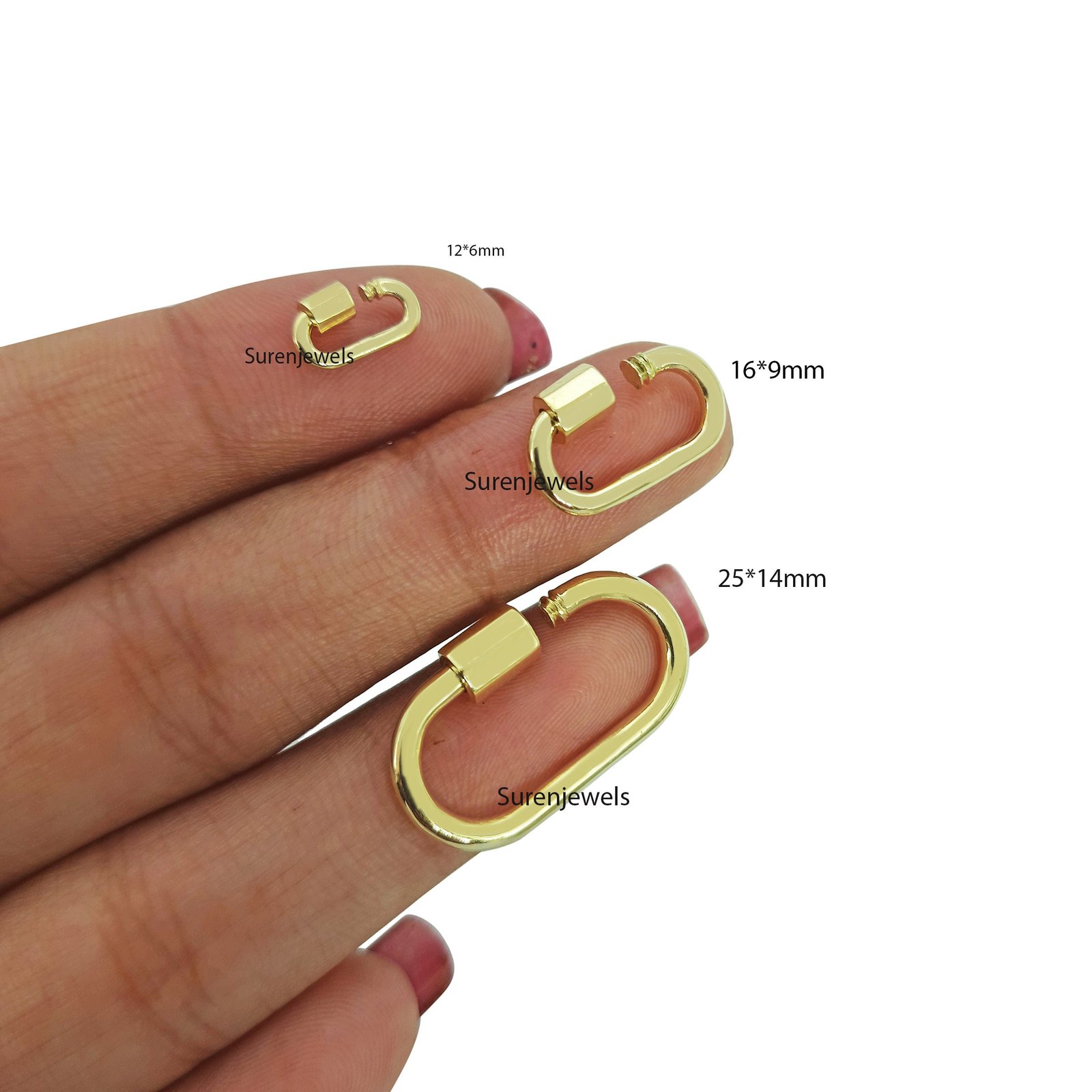 14k Gold Carabiner Lock: Handmade Pendant Clasp - View 3 - Suren Jewels | SKU: SJC130-14KYG-10M 14k Gold Carabiner Lock: Handmade Pendant Clasp - View 3 - Suren Jewels | SKU: SJC130-14KYG-10M