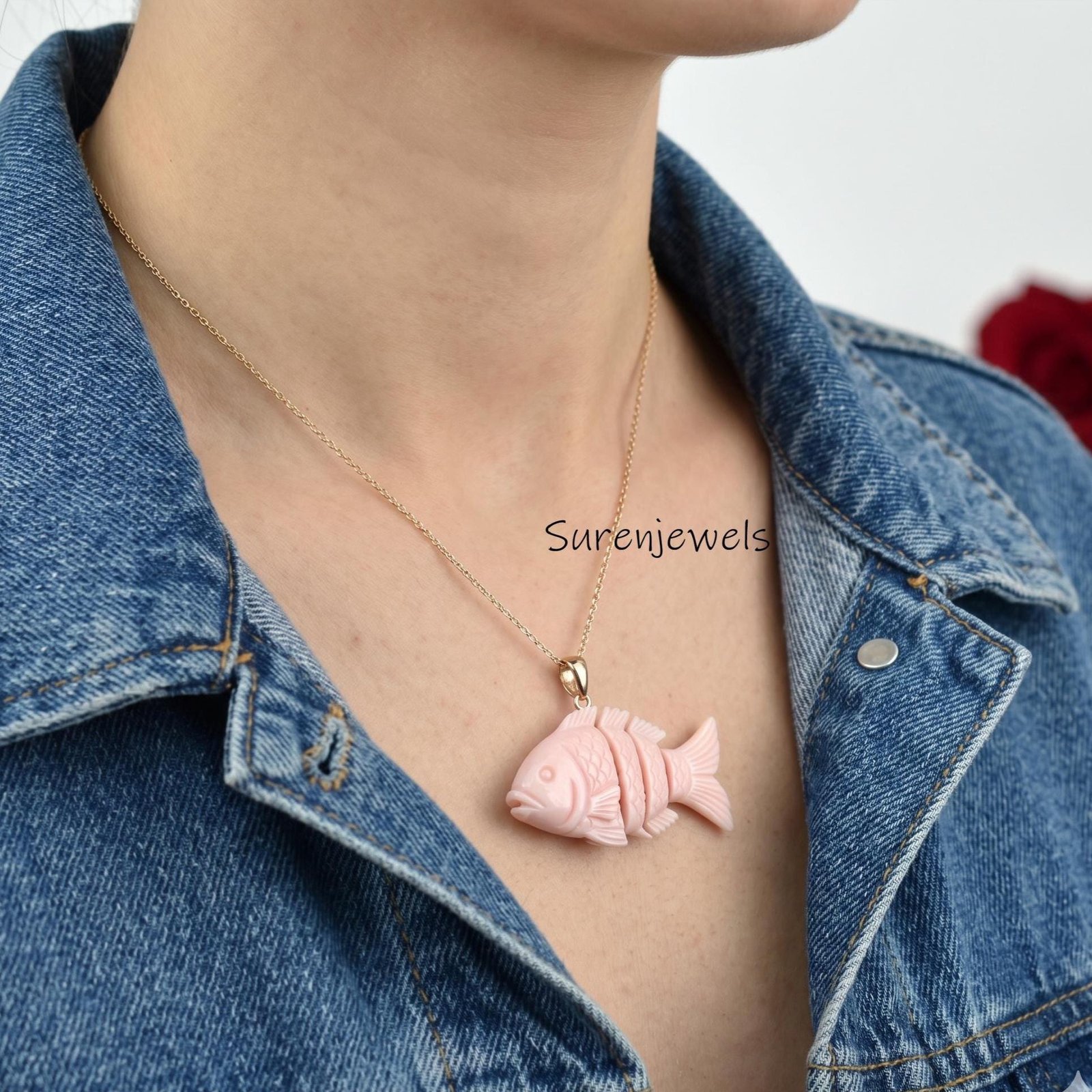14K Gold Carved Fish Pendant, Gemstone Moveable Fish Pendant, Handmade Fish Charm, Animal Fish Jewelry, Lucky Fish Pendant, D 14K Gold Carved Fish Pendant, Gemstone Moveable Fish Pendant, Handmade Fish Charm, Animal Fish Jewelry, Lucky Fish Pendant, D