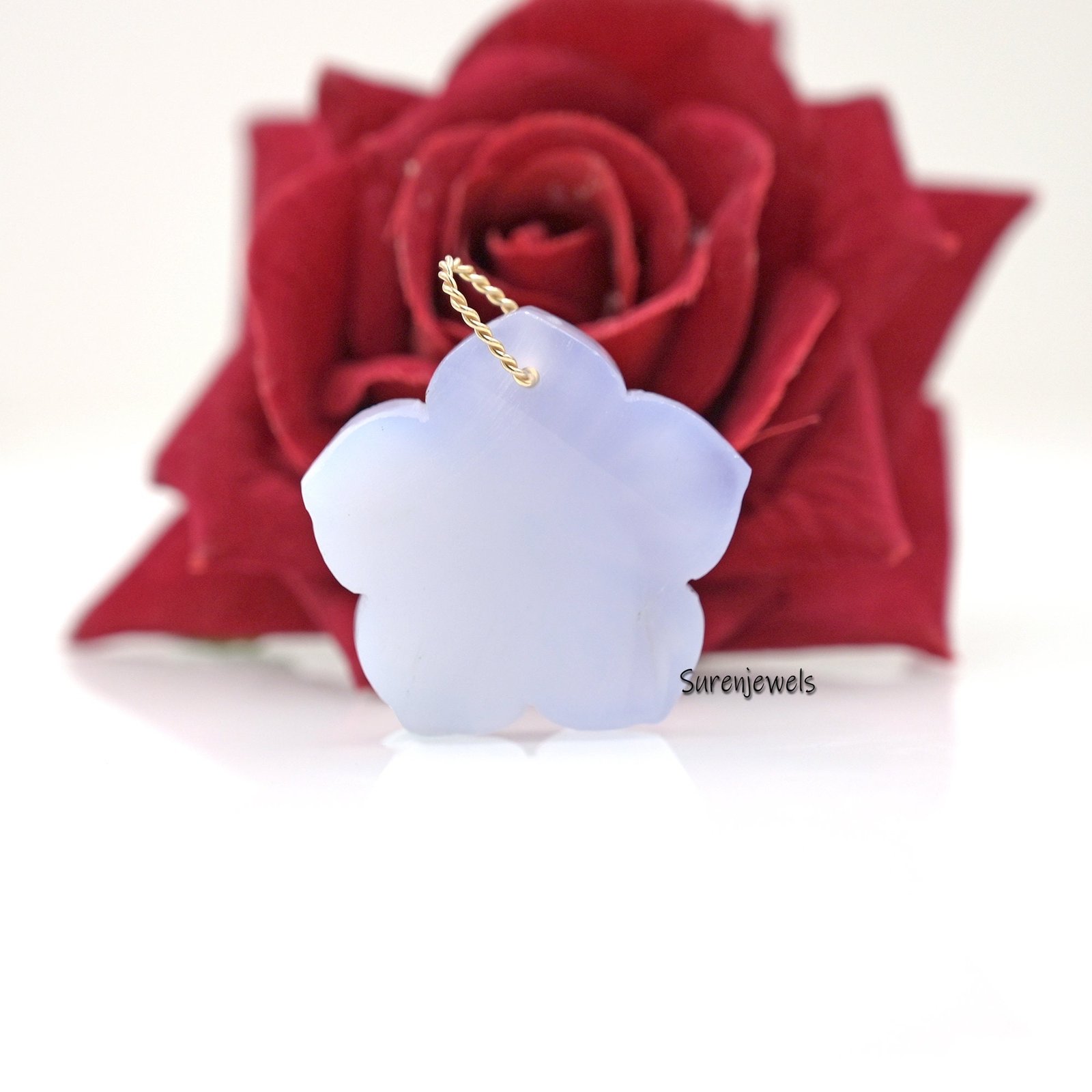 14K Gold Carved Flower Pendant: Pink Opal & Green CZ Charm - View 5 - Suren Jewels | SKU: SJP1643 14K Gold Carved Flower Pendant: Pink Opal & Green CZ Charm - View 5 - Suren Jewels | SKU: SJP1643