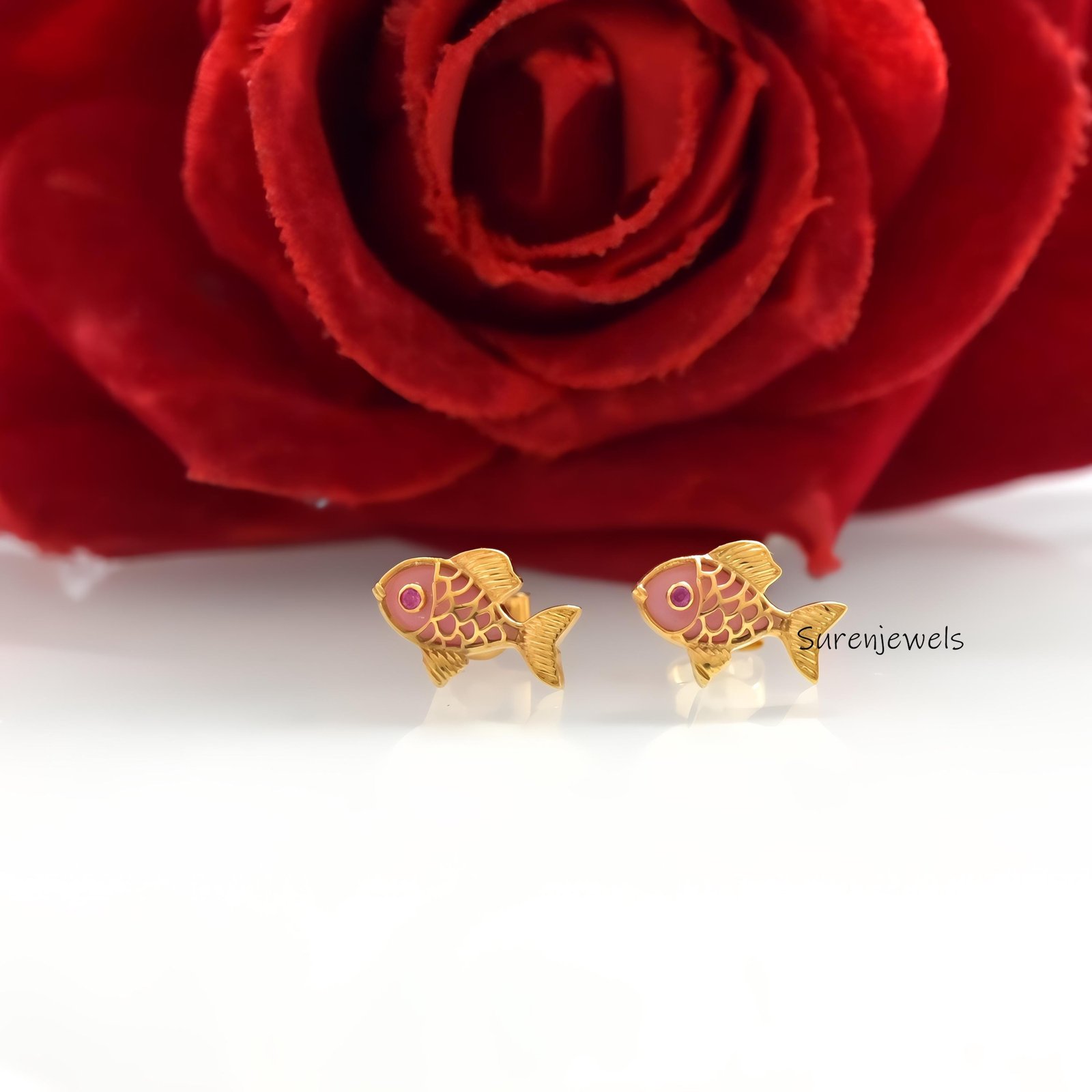 14k Gold Carved Gemstone Fish Stud Earrings: Animal Jewelry - View 3 - Suren Jewels | SKU: SJE2546-SLYGMSBKCZ-10M,SJE1811-SLY 14k Gold Carved Gemstone Fish Stud Earrings: Animal Jewelry - View 3 - Suren Jewels | SKU: SJE2546-SLYGMSBKCZ-10M,SJE1811-SLY