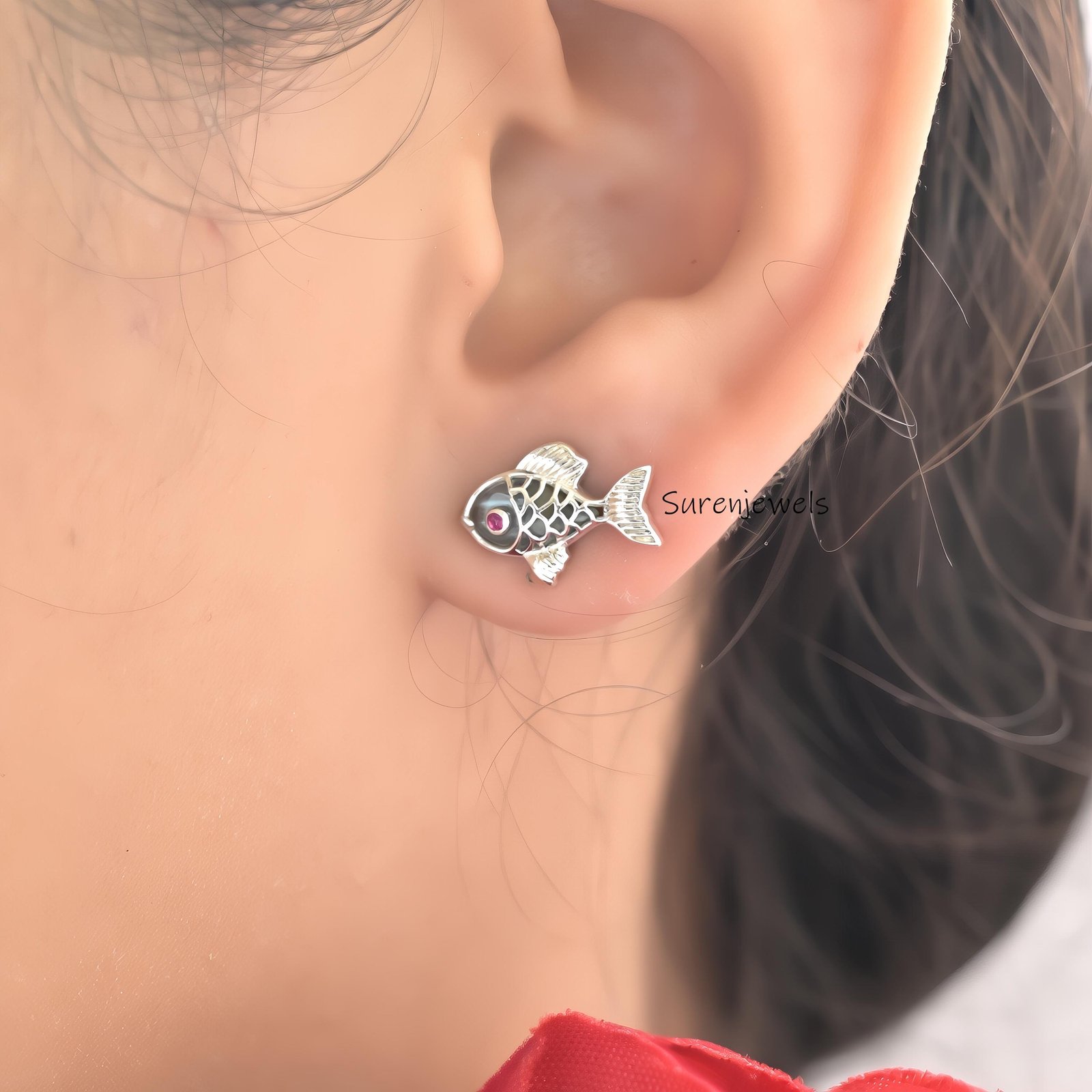 14k Gold Carved Gemstone Fish Stud Earrings: Animal Jewelry - View 6 - Suren Jewels | SKU: SJE2546-SLYGMSBKCZ-10M,SJE1811-SLY 14k Gold Carved Gemstone Fish Stud Earrings: Animal Jewelry - View 6 - Suren Jewels | SKU: SJE2546-SLYGMSBKCZ-10M,SJE1811-SLY