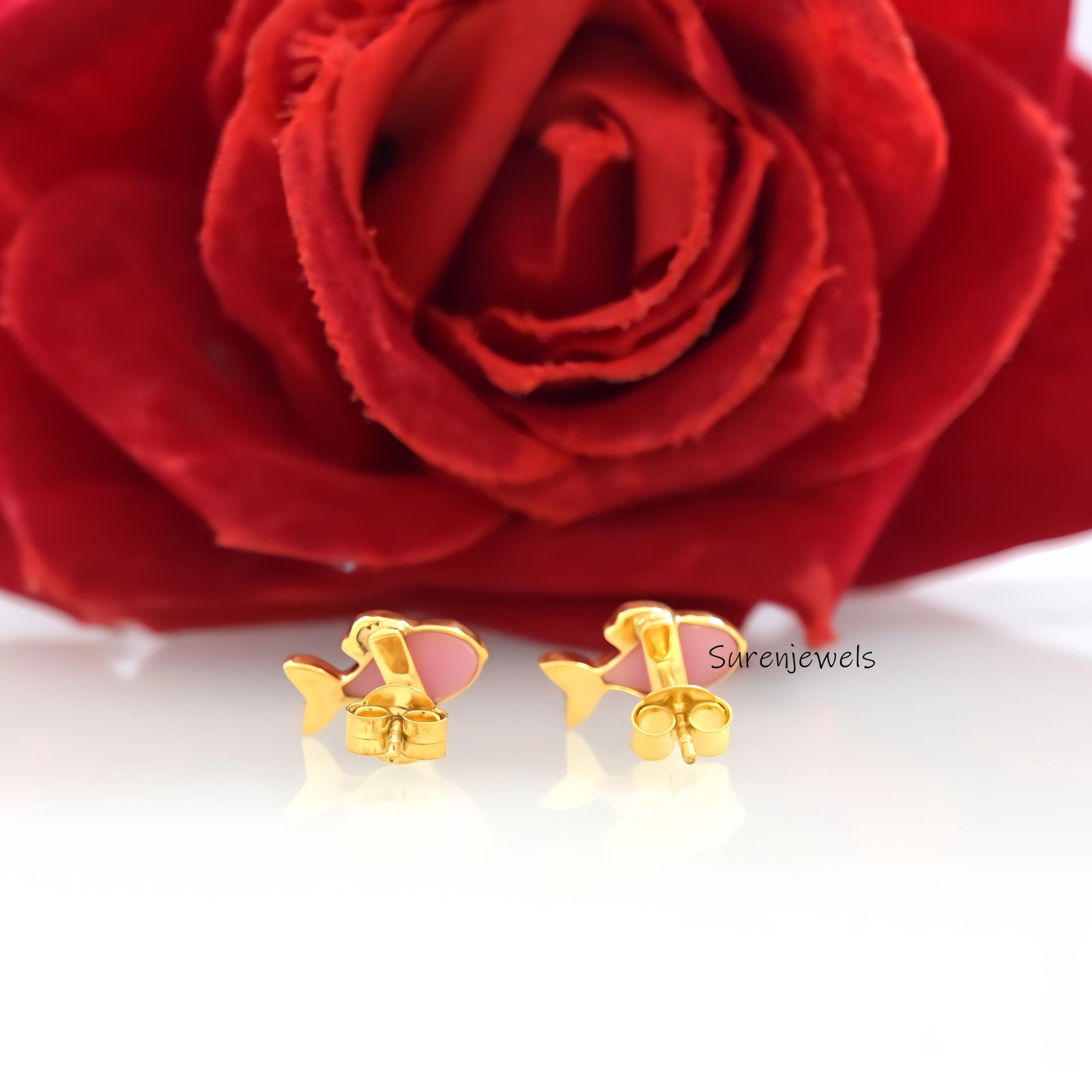 14k Gold Carved Gemstone Fish Stud Earrings: Animal Jewelry - View 7 - Suren Jewels | SKU: SJE2546-SLYGMSBKCZ-10M,SJE1811-SLY 14k Gold Carved Gemstone Fish Stud Earrings: Animal Jewelry - View 7 - Suren Jewels | SKU: SJE2546-SLYGMSBKCZ-10M,SJE1811-SLY