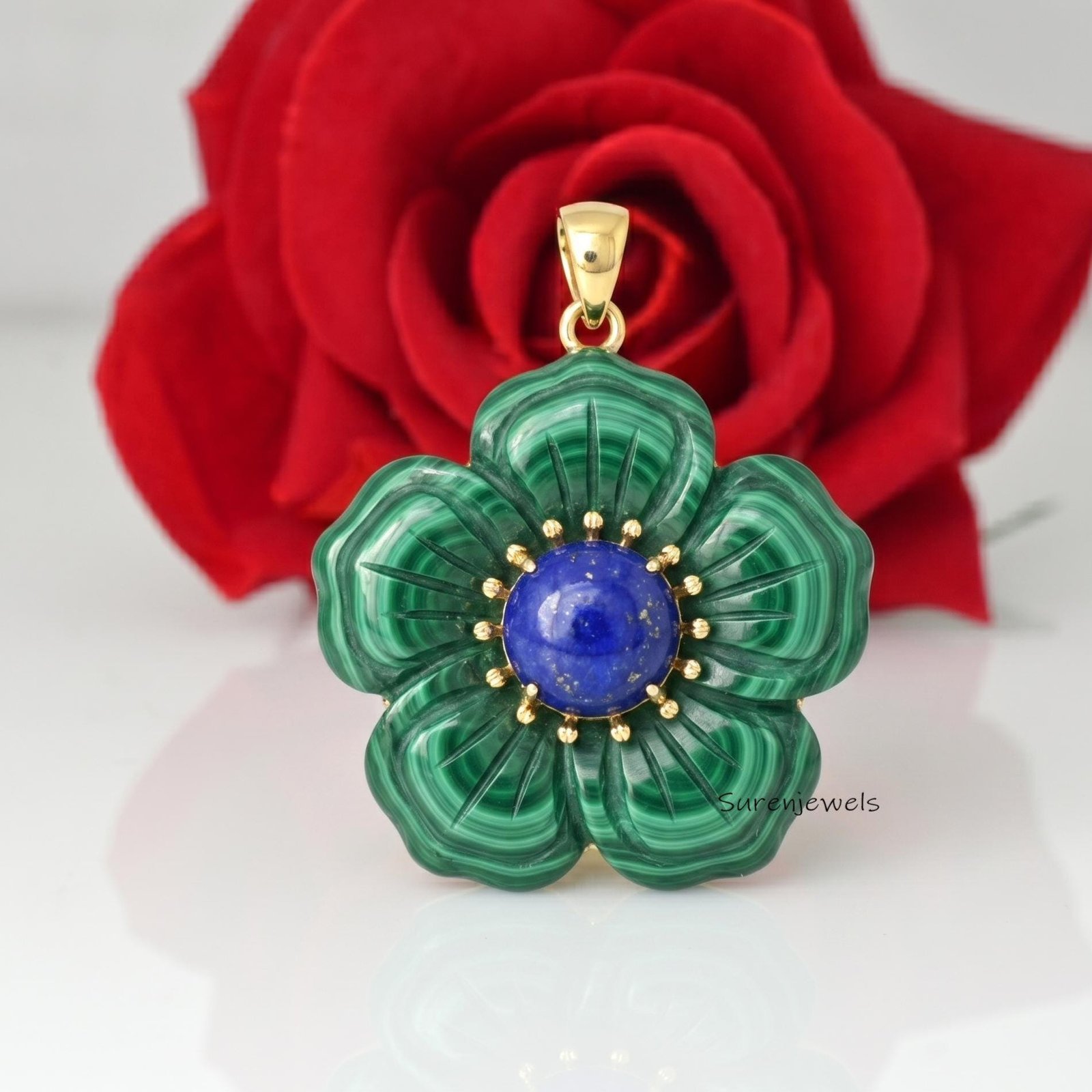 14K Gold Carved Gemstone Flower Pendant, Gold Carving Flower Pendant, Solid Gold Gemstone Flower Pendant, Vintage 14k Gold Fl 14K Gold Carved Gemstone Flower Pendant, Gold Carving Flower Pendant, Solid Gold Gemstone Flower Pendant, Vintage 14k Gold Fl