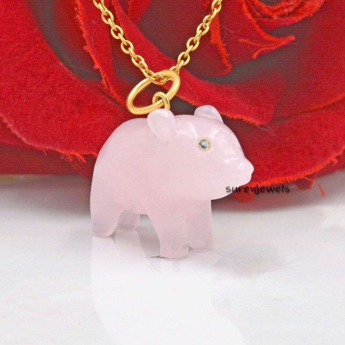 14K Gold Carved Gemstone Pig Pendant, Opal Piggy Charm - View 4 - Suren Jewels | SKU: SJP1164-SLYGRQ 14K Gold Carved Gemstone Pig Pendant, Opal Piggy Charm - View 4 - Suren Jewels | SKU: SJP1164-SLYGRQ