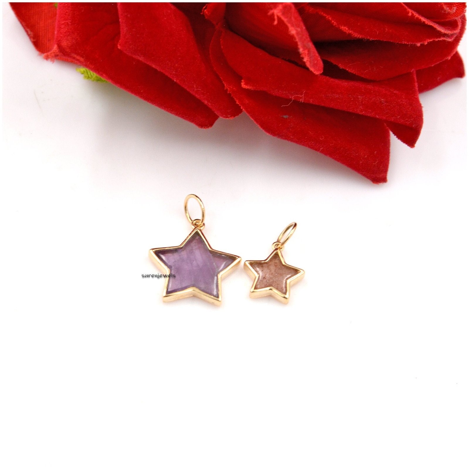 14k Gold Carved Gemstone Star Pendant: Handmade Designer Charm - Suren Jewels | SKU: SJP1375- 14k Gold Carved Gemstone Star Pendant: Handmade Designer Charm - Suren Jewels | SKU: SJP1375-