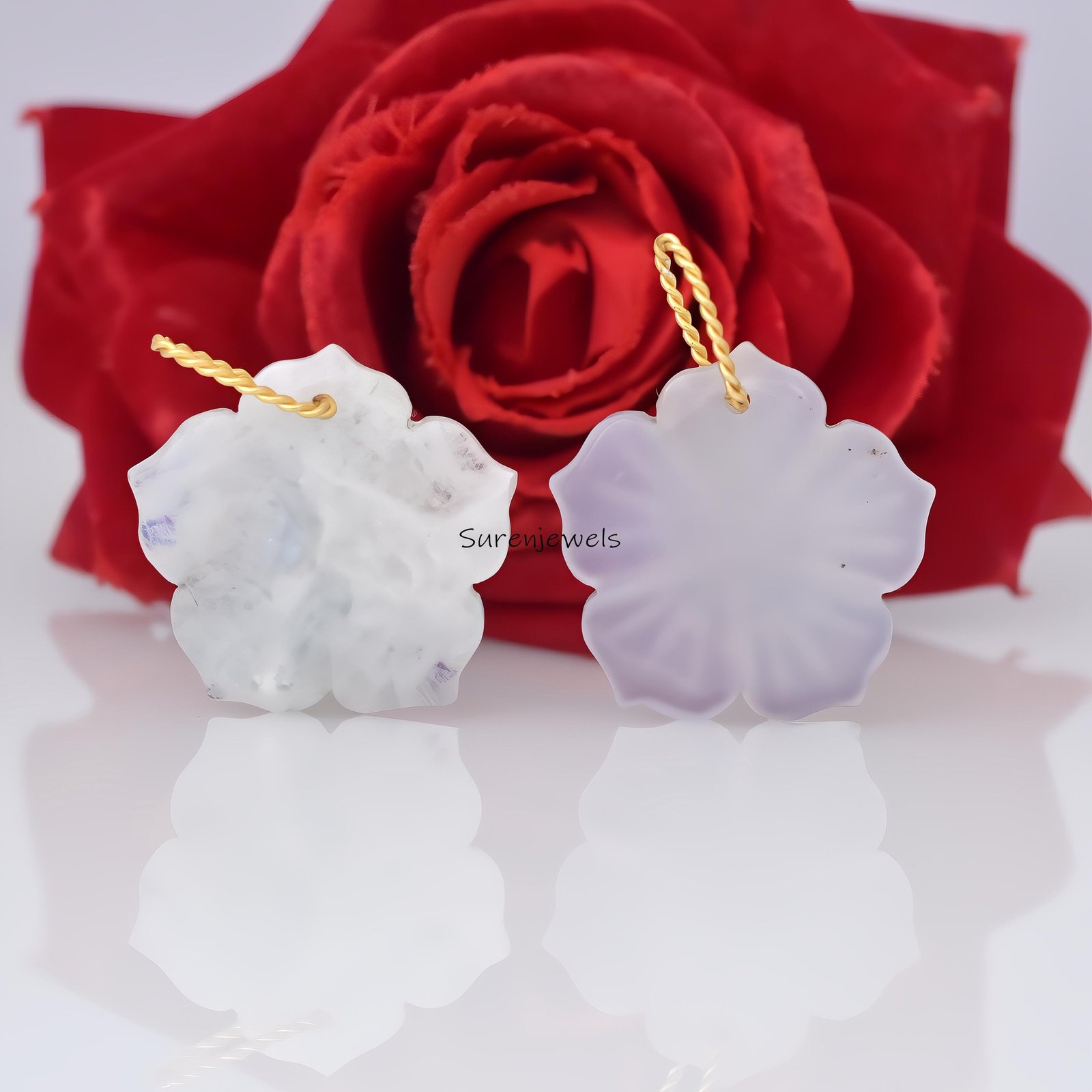 14K Gold Carved Opal Flower Charm: Ruby & CZ Pendant - View 5 - Suren Jewels | SKU: MJP4826-SLYGBCHRUCZ-25M-SJP3170 14K Gold Carved Opal Flower Charm: Ruby & CZ Pendant - View 5 - Suren Jewels | SKU: MJP4826-SLYGBCHRUCZ-25M-SJP3170