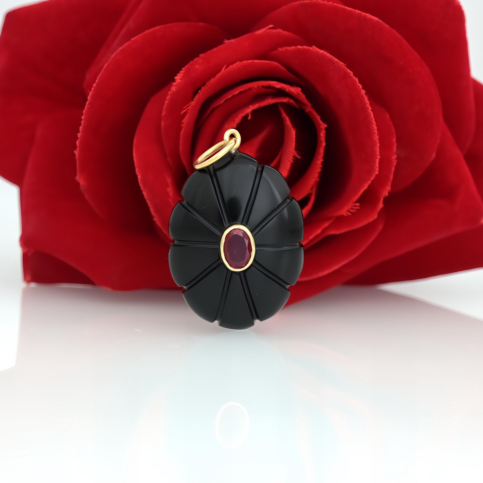 14K Gold Carved Turquoise Flower Pendant: Gemstone Blossom Charm - View 2 - Suren Jewels | SKU: SJP3437-SLYGBORUCZ-35M 14K Gold Carved Turquoise Flower Pendant: Gemstone Blossom Charm - View 2 - Suren Jewels | SKU: SJP3437-SLYGBORUCZ-35M