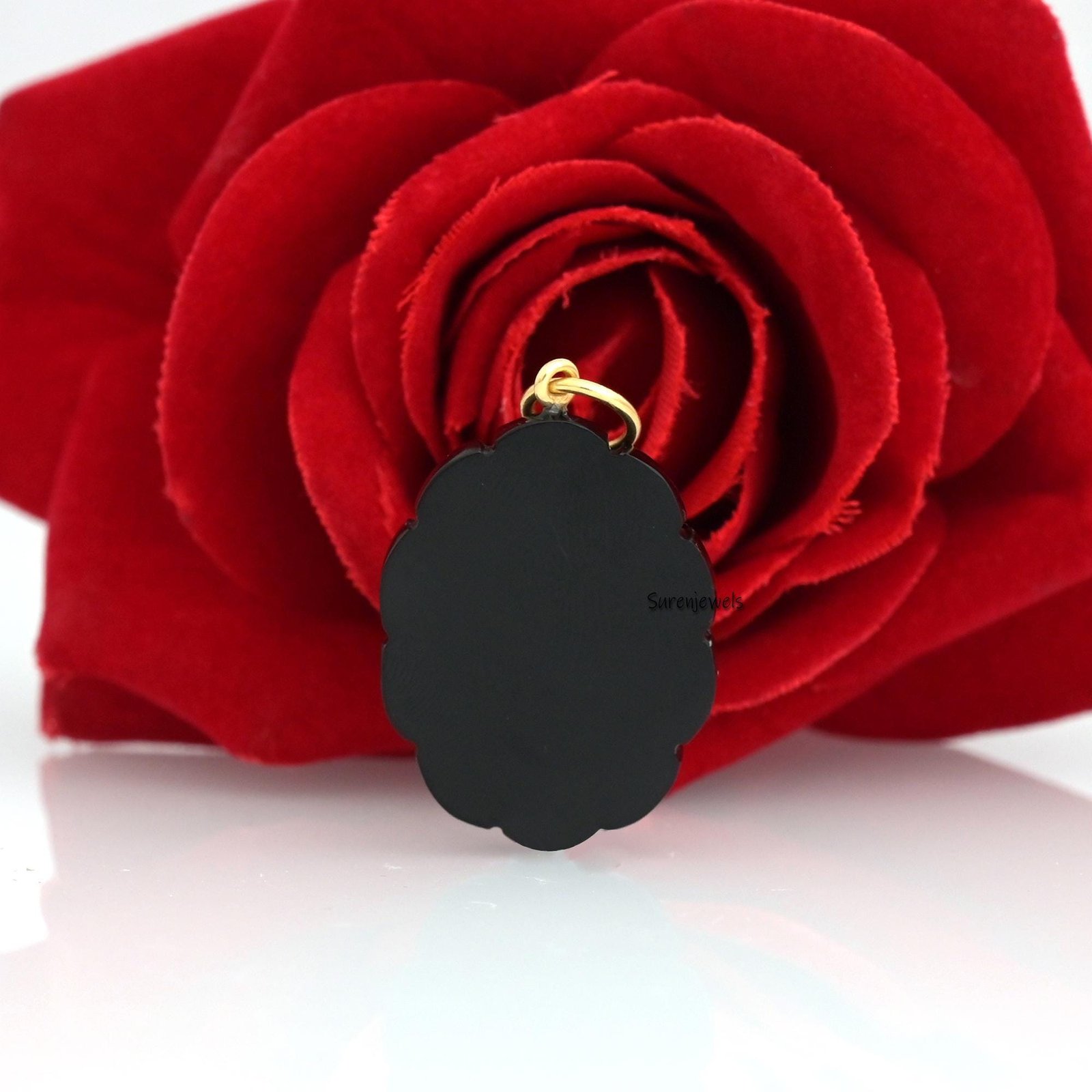 14K Gold Carved Turquoise Flower Pendant: Gemstone Blossom Charm - View 6 - Suren Jewels | SKU: SJP3437-SLYGBORUCZ-35M 14K Gold Carved Turquoise Flower Pendant: Gemstone Blossom Charm - View 6 - Suren Jewels | SKU: SJP3437-SLYGBORUCZ-35M