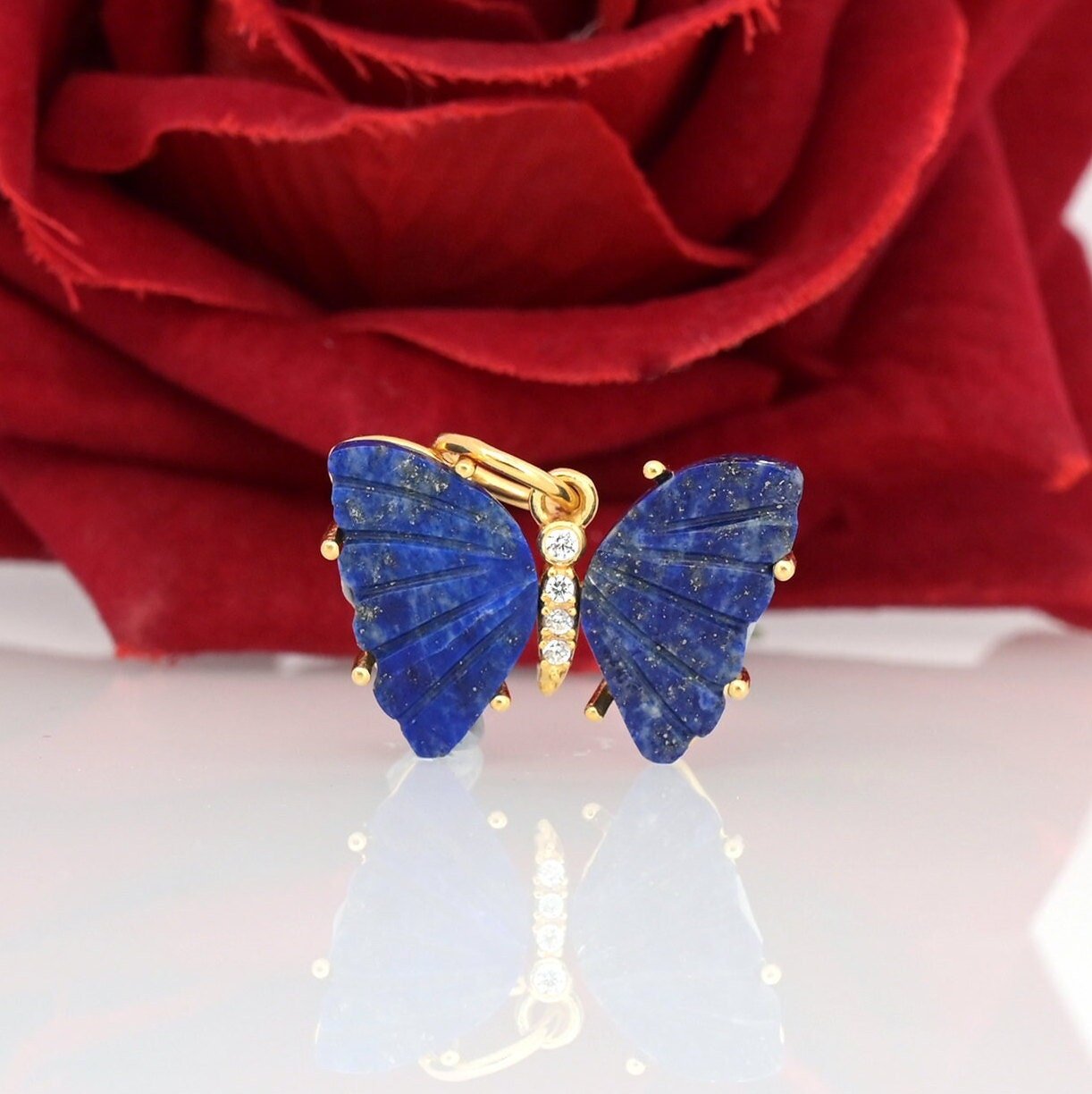 14k Gold Carving Gemstone Butterfly Pendant, Handmade Carved Butterfly - View 5 - Suren Jewels | SKU: SJP3357 14k Gold Carving Gemstone Butterfly Pendant, Handmade Carved Butterfly - View 5 - Suren Jewels | SKU: SJP3357