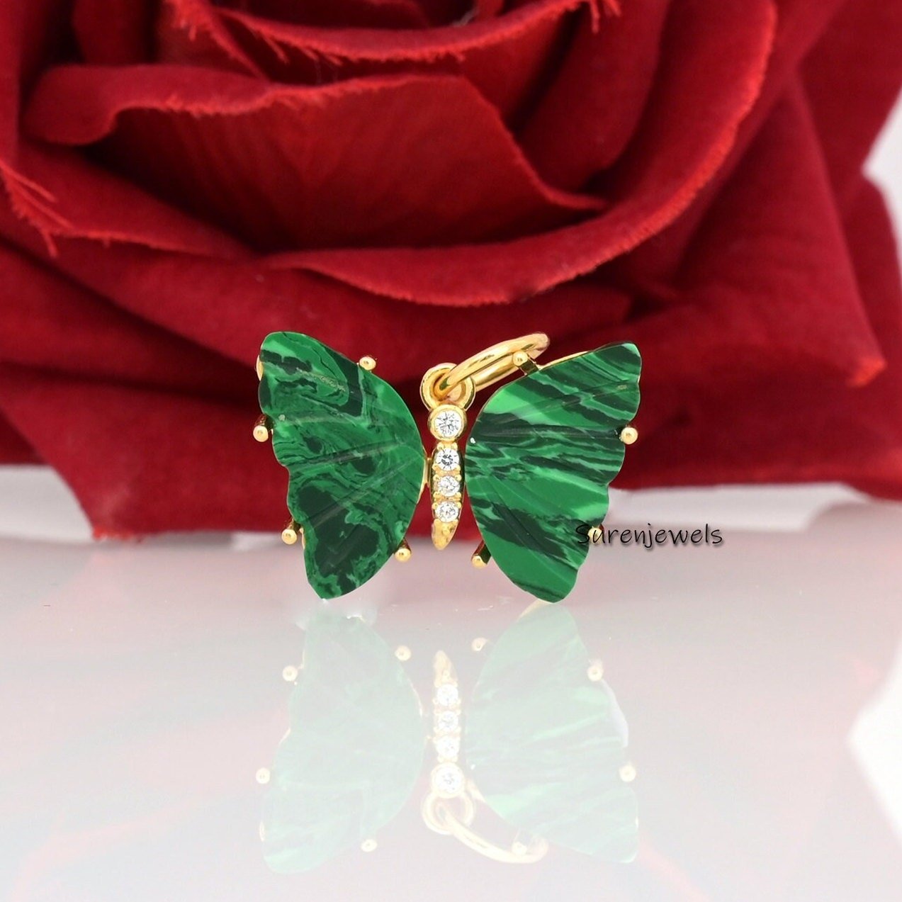 14k Gold Carving Gemstone Butterfly Pendant, Handmade Carved Butterfly - View 6 - Suren Jewels | SKU: SJP3357 14k Gold Carving Gemstone Butterfly Pendant, Handmade Carved Butterfly - View 6 - Suren Jewels | SKU: SJP3357
