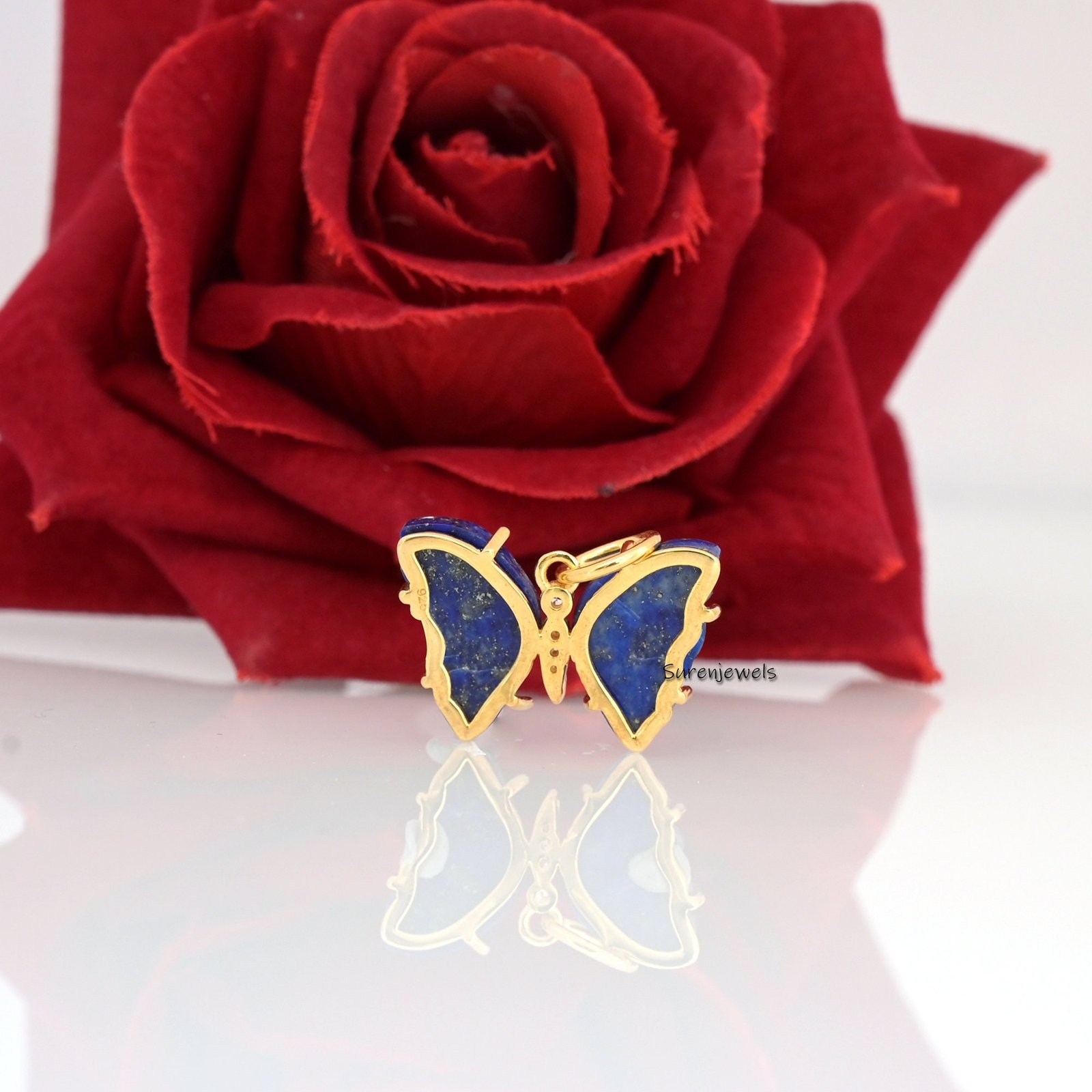 14k Gold Carving Gemstone Butterfly Pendant, Handmade Carved Butterfly - View 7 - Suren Jewels | SKU: SJP3357 14k Gold Carving Gemstone Butterfly Pendant, Handmade Carved Butterfly - View 7 - Suren Jewels | SKU: SJP3357