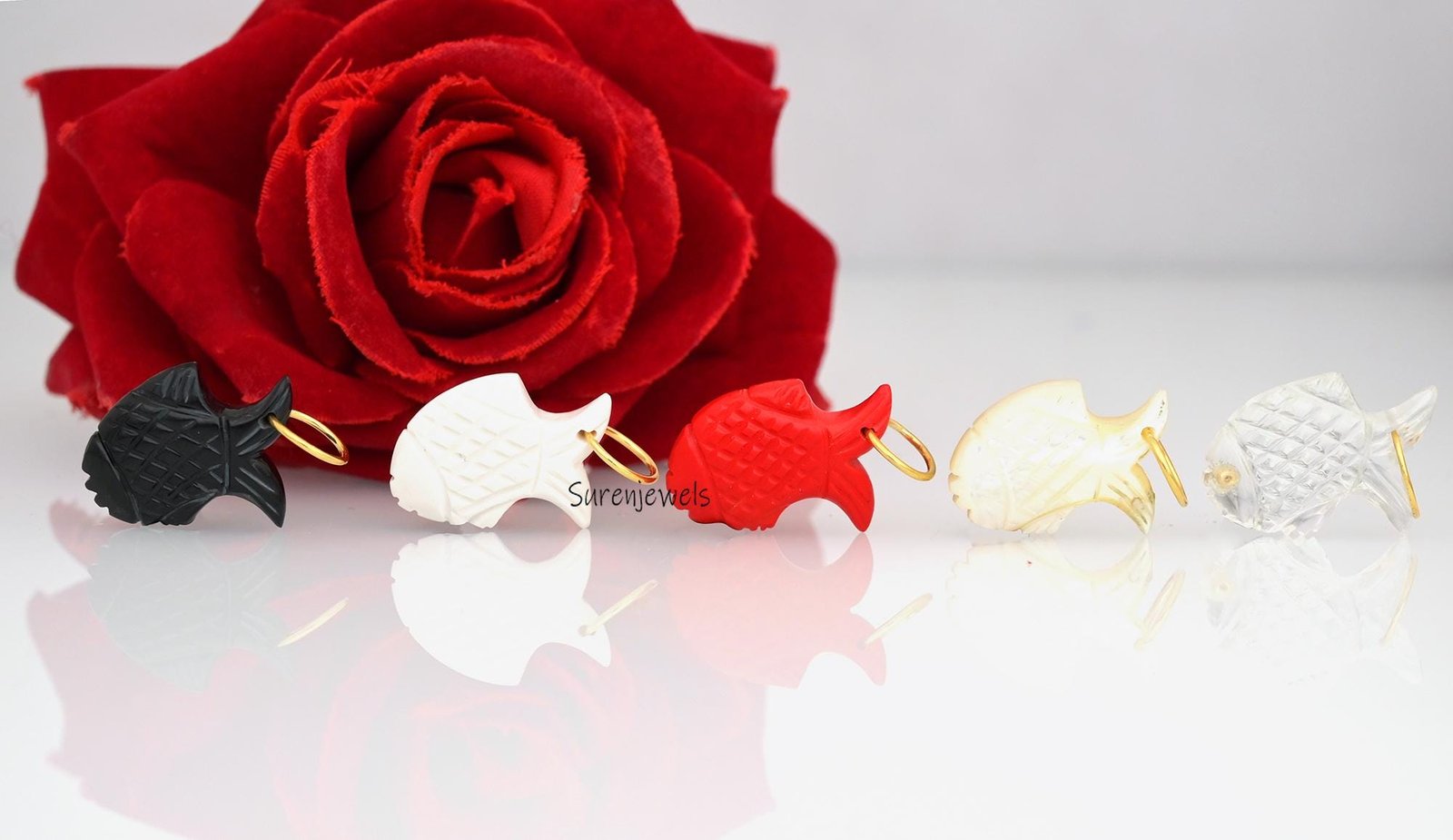 14k Gold Carving Gemstone Fish Pendant, Turquoise Lucky Fish - View 6 - Suren Jewels | SKU: SJP4384-SLYGRCRRUCZ-30M 14k Gold Carving Gemstone Fish Pendant, Turquoise Lucky Fish - View 6 - Suren Jewels | SKU: SJP4384-SLYGRCRRUCZ-30M