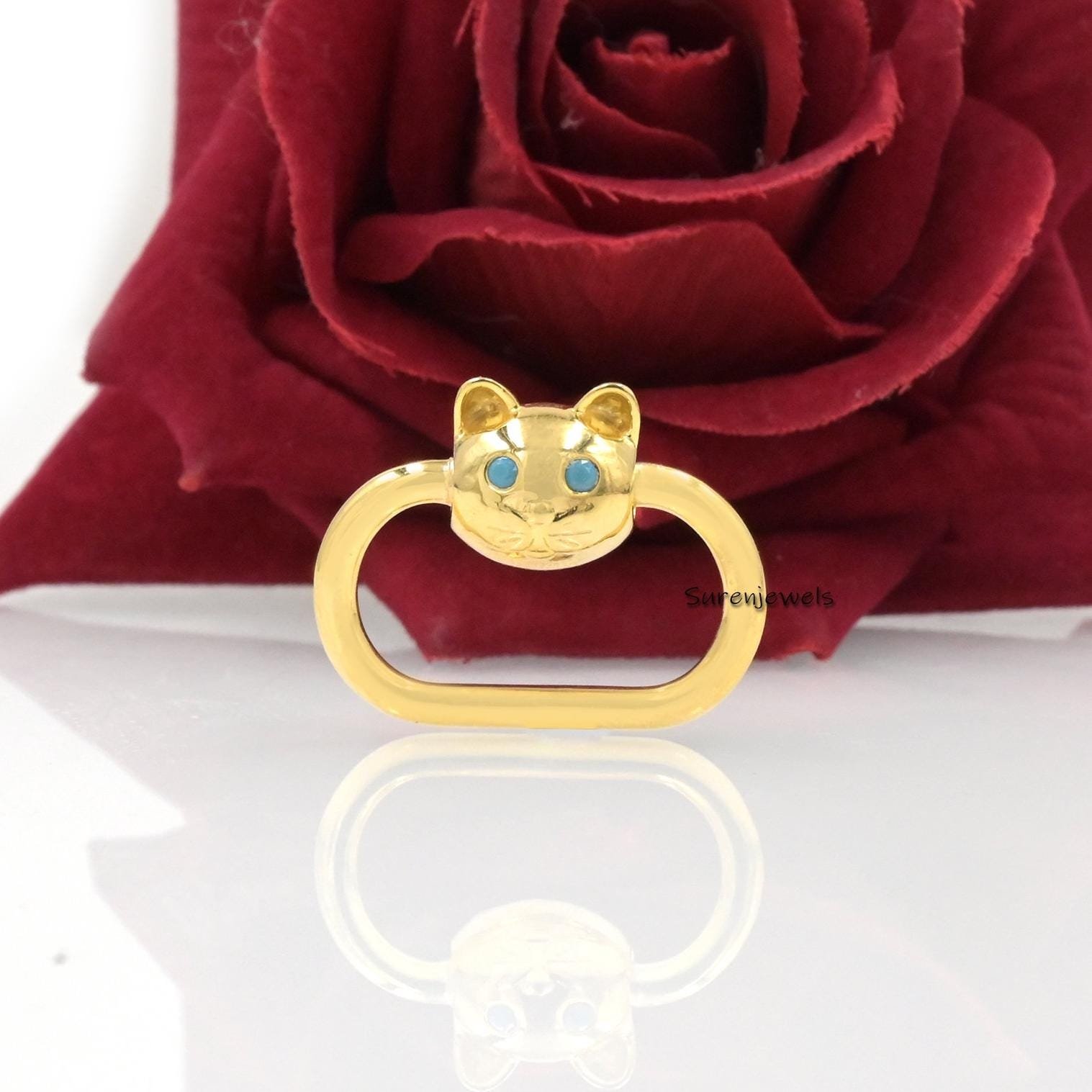 14k Gold Cat Carabiner Lock: Handmade Diamond Pendant Jewelry - Suren Jewels | SKU: SJC100-SLNSDI-30M 14k Gold Cat Carabiner Lock: Handmade Diamond Pendant Jewelry - Suren Jewels | SKU: SJC100-SLNSDI-30M