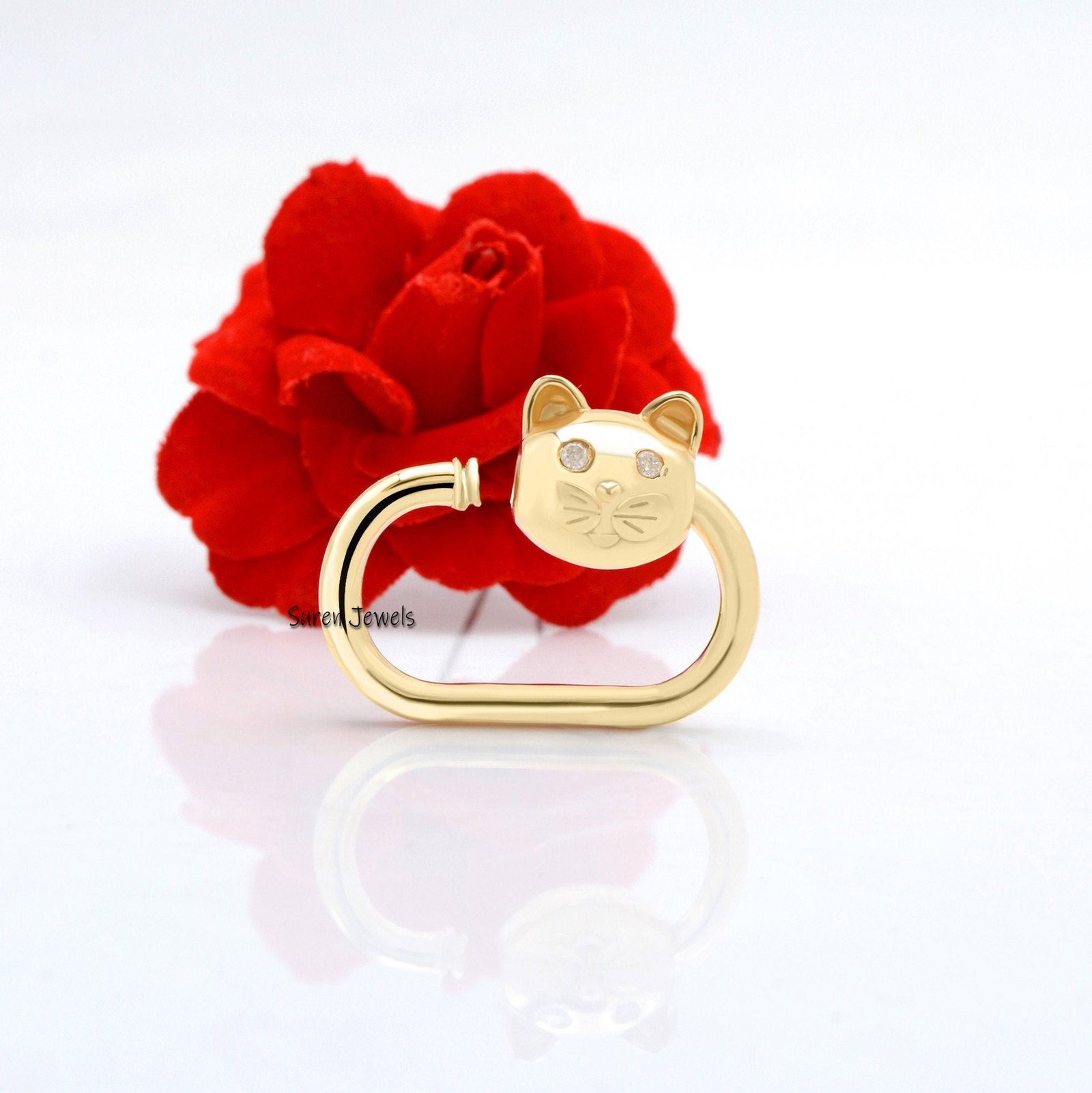 14k Gold Cat Carabiner Lock: Handmade Diamond Pendant Jewelry - View 2 - Suren Jewels | SKU: SJC100-SLNSDI-30M 14k Gold Cat Carabiner Lock: Handmade Diamond Pendant Jewelry - View 2 - Suren Jewels | SKU: SJC100-SLNSDI-30M