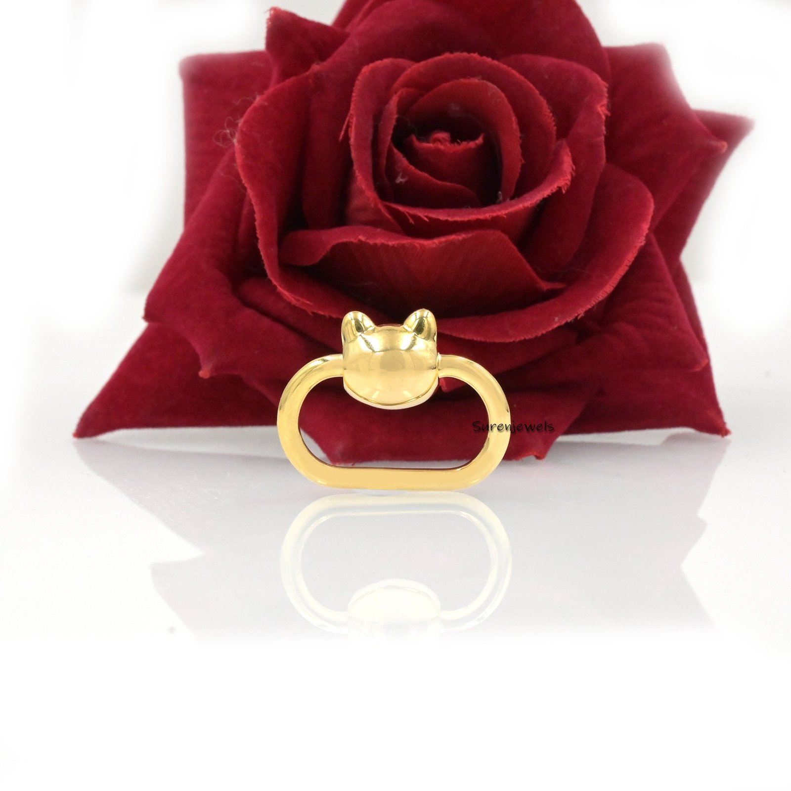 14k Gold Cat Carabiner Lock: Handmade Diamond Pendant Jewelry - View 4 - Suren Jewels | SKU: SJC100-SLNSDI-30M 14k Gold Cat Carabiner Lock: Handmade Diamond Pendant Jewelry - View 4 - Suren Jewels | SKU: SJC100-SLNSDI-30M