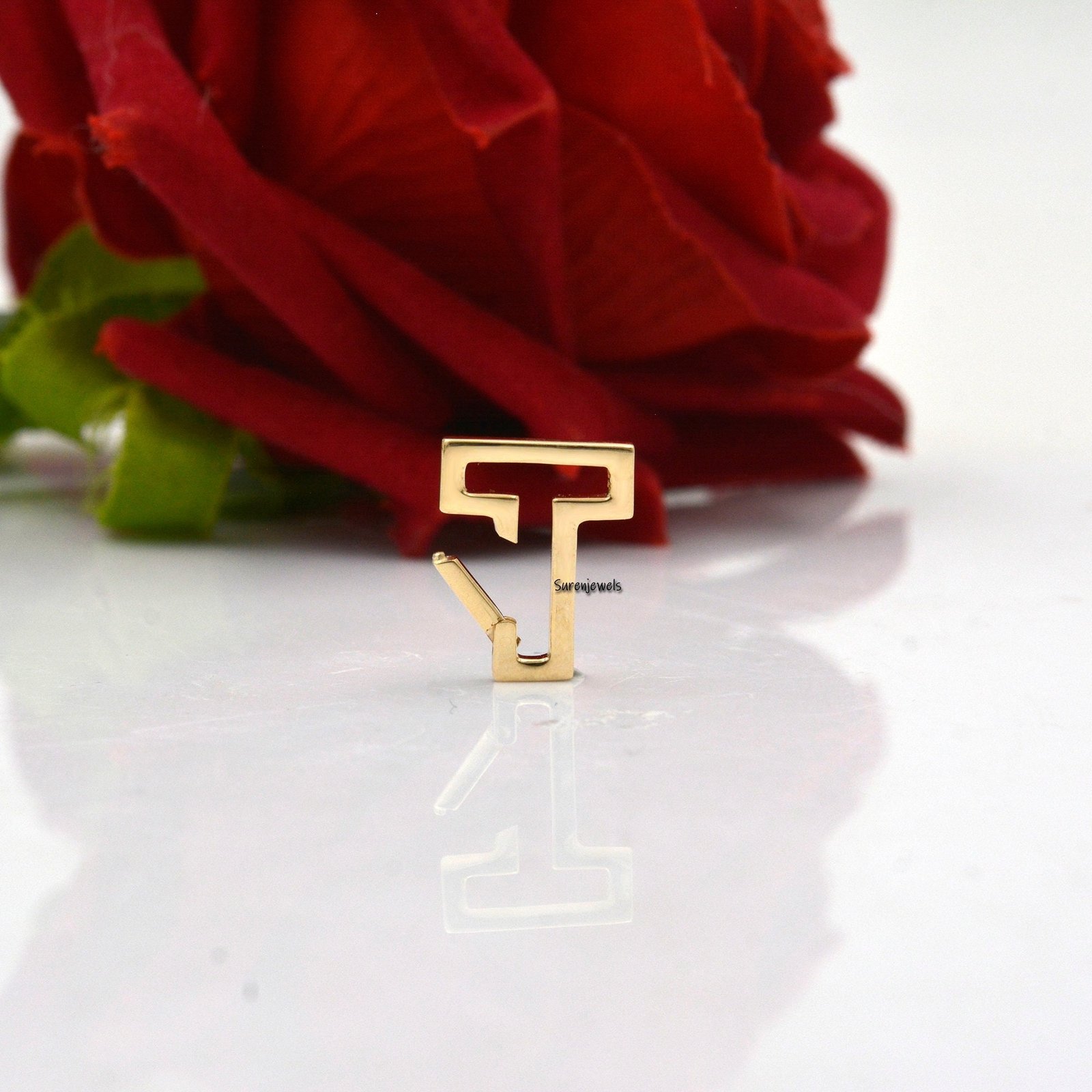 14k Gold Charm Enhancer: Designer Connector Clasp Lock (16mm) - View 3 - Suren Jewels | SKU: SJP978-14KYG-A 14k Gold Charm Enhancer: Designer Connector Clasp Lock (16mm) - View 3 - Suren Jewels | SKU: SJP978-14KYG-A