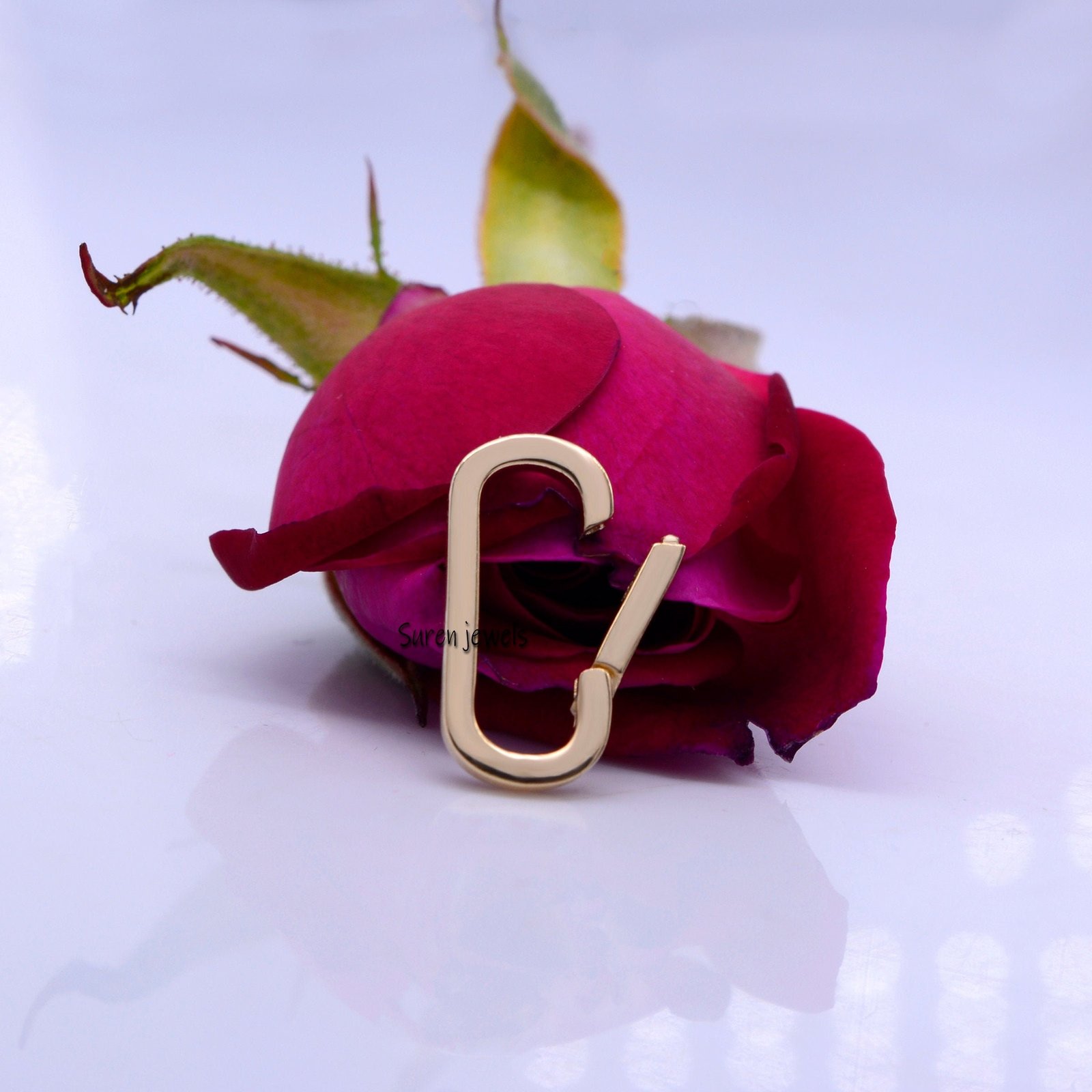 14K Gold Charm Enhancer Link Lock: Solid Gold Holder - View 2 - Suren Jewels | SKU: SJP445-14KYG-15*7M 14K Gold Charm Enhancer Link Lock: Solid Gold Holder - View 2 - Suren Jewels | SKU: SJP445-14KYG-15*7M