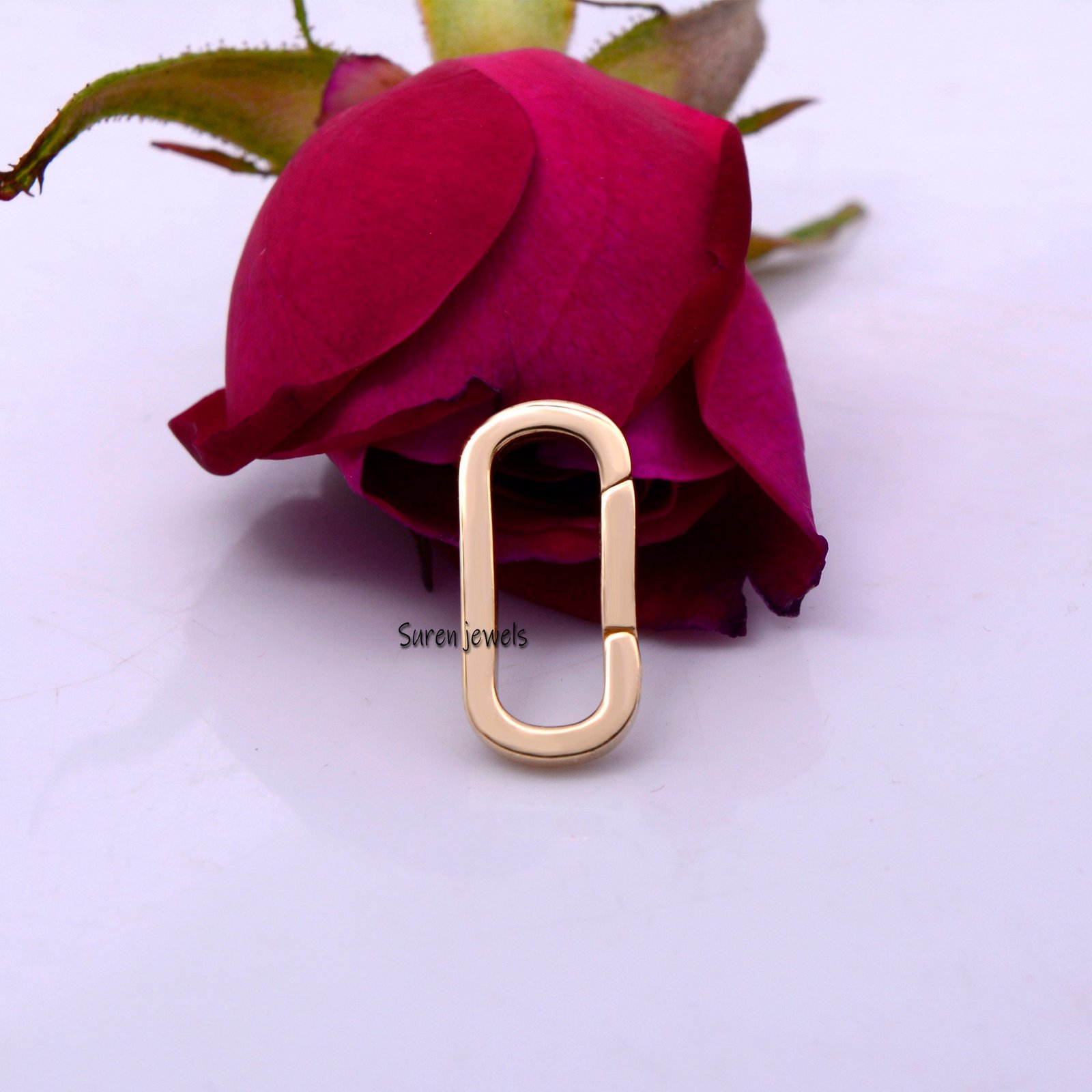 14K Gold Charm Enhancer Link Lock: Solid Gold Holder - View 3 - Suren Jewels | SKU: SJP445-14KYG-15*7M 14K Gold Charm Enhancer Link Lock: Solid Gold Holder - View 3 - Suren Jewels | SKU: SJP445-14KYG-15*7M
