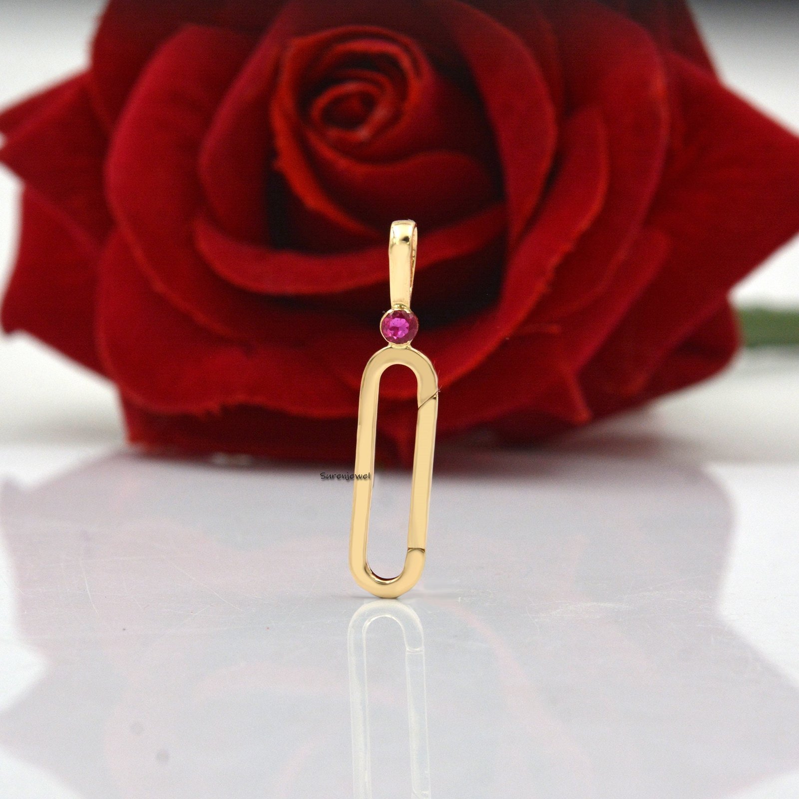 14k Gold Charm Enhancer: Paperclip Necklace Lock with Moissanite - View 3 - Suren Jewels | SKU: SJP685-SLWGMN 14k Gold Charm Enhancer: Paperclip Necklace Lock with Moissanite - View 3 - Suren Jewels | SKU: SJP685-SLWGMN
