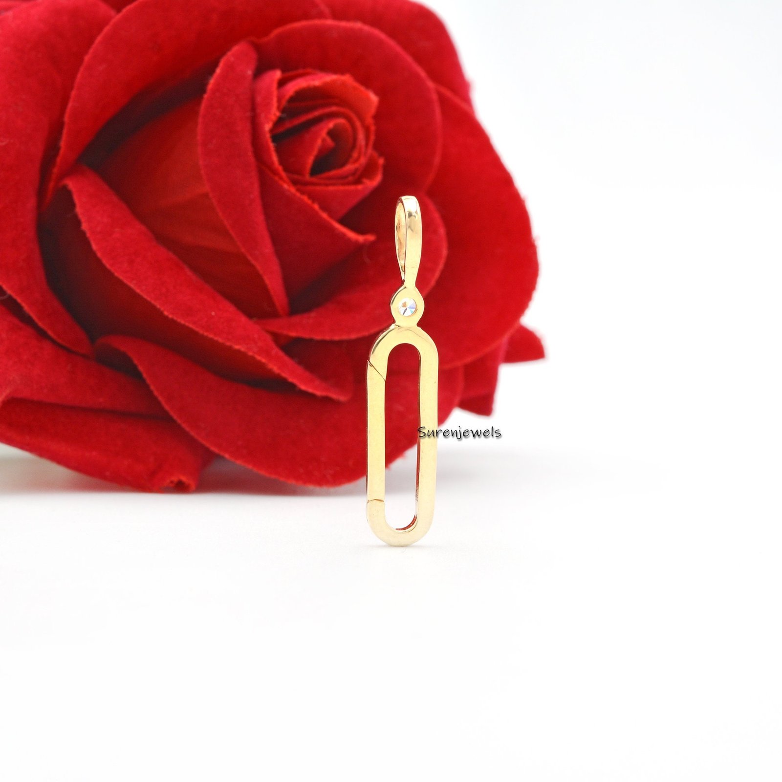 14k Gold Charm Enhancer: Paperclip Necklace Lock with Moissanite - View 4 - Suren Jewels | SKU: SJP685-SLWGMN 14k Gold Charm Enhancer: Paperclip Necklace Lock with Moissanite - View 4 - Suren Jewels | SKU: SJP685-SLWGMN