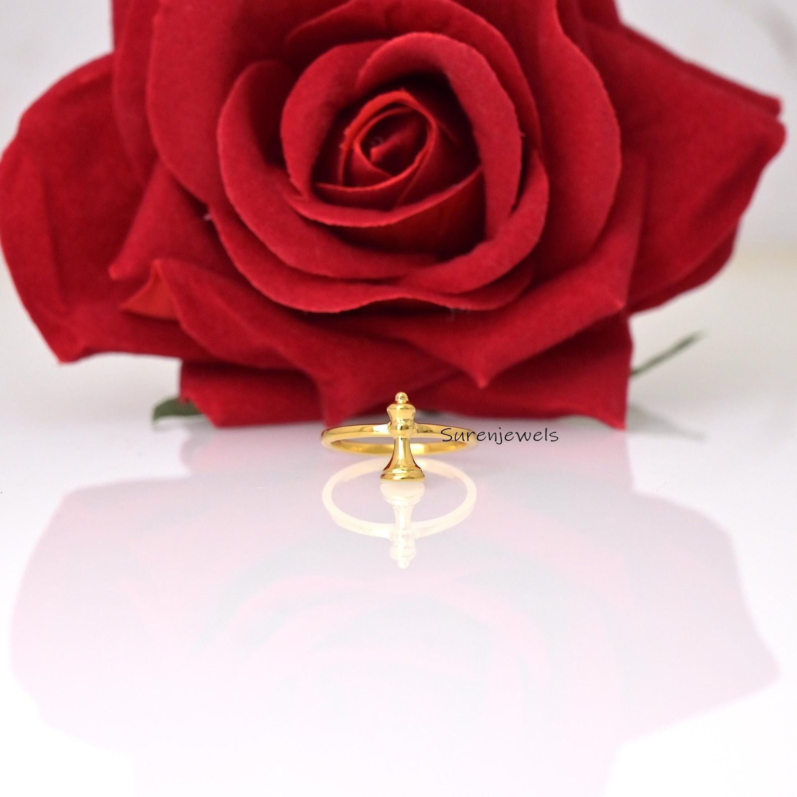 14k Gold Chess Queen Ring: Minimalist Jewelry - Suren Jewels | SKU: SJR3236-SLYG-US-5 14k Gold Chess Queen Ring: Minimalist Jewelry - Suren Jewels | SKU: SJR3236-SLYG-US-5