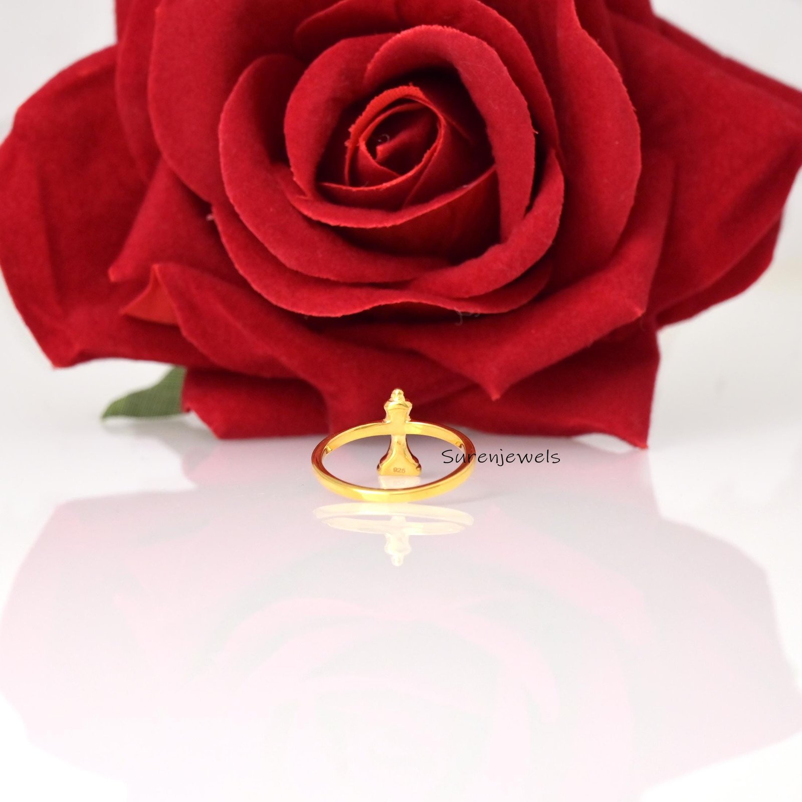 14k Gold Chess Queen Ring: Minimalist Jewelry - View 2 - Suren Jewels | SKU: SJR3236-SLYG-US-5 14k Gold Chess Queen Ring: Minimalist Jewelry - View 2 - Suren Jewels | SKU: SJR3236-SLYG-US-5