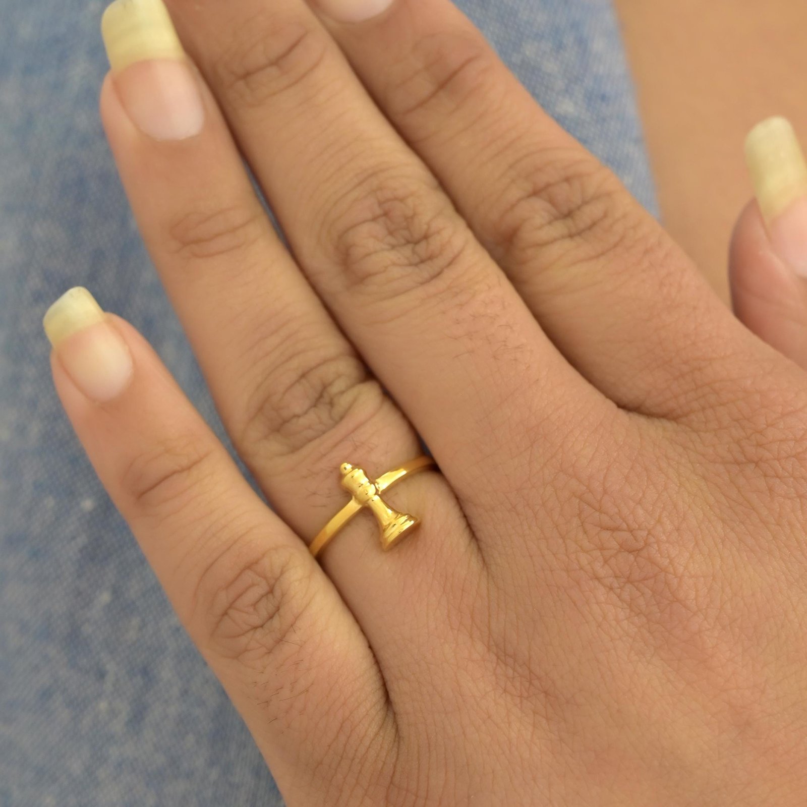 14k Gold Chess Queen Ring: Minimalist Jewelry - View 5 - Suren Jewels | SKU: SJR3236-SLYG-US-5 14k Gold Chess Queen Ring: Minimalist Jewelry - View 5 - Suren Jewels | SKU: SJR3236-SLYG-US-5