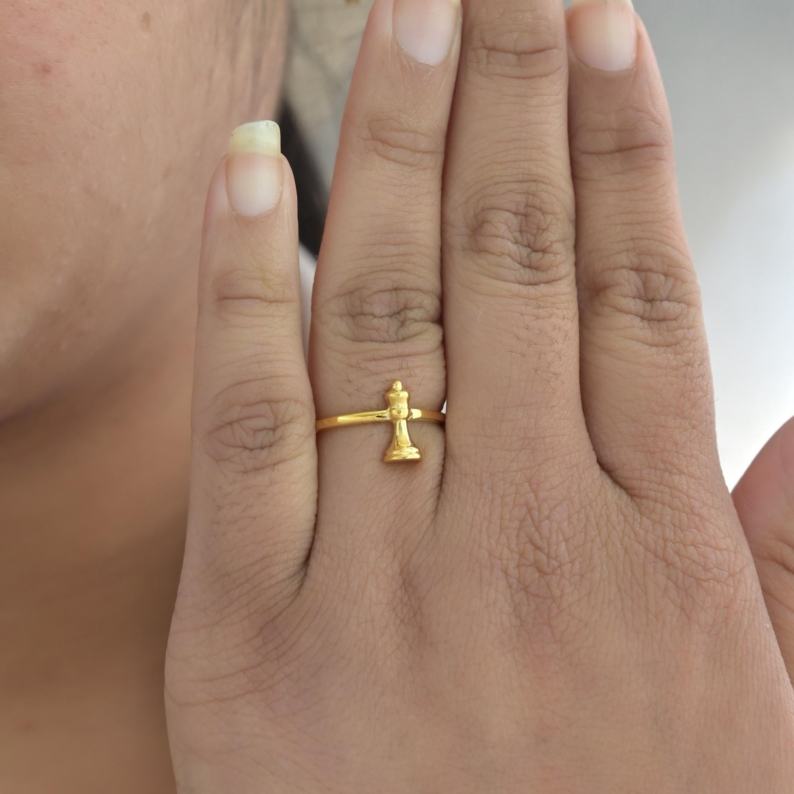 14k Gold Chess Queen Ring: Minimalist Jewelry - View 6 - Suren Jewels | SKU: SJR3236-SLYG-US-5 14k Gold Chess Queen Ring: Minimalist Jewelry - View 6 - Suren Jewels | SKU: SJR3236-SLYG-US-5
