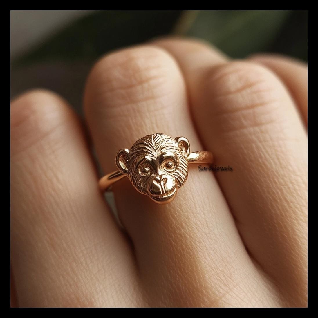 14k Gold Chimpanzee Ring: Dainty Solid Gold Monkey Jewelry - Suren Jewels | SKU: SJR2902-SLRG-US-6 14k Gold Chimpanzee Ring: Dainty Solid Gold Monkey Jewelry - Suren Jewels | SKU: SJR2902-SLRG-US-6