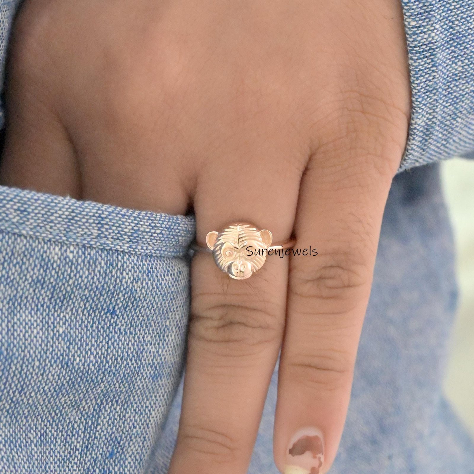 14k Gold Chimpanzee Ring: Dainty Solid Gold Monkey Jewelry - View 6 - Suren Jewels | SKU: SJR2902-SLRG-US-6 14k Gold Chimpanzee Ring: Dainty Solid Gold Monkey Jewelry - View 6 - Suren Jewels | SKU: SJR2902-SLRG-US-6
