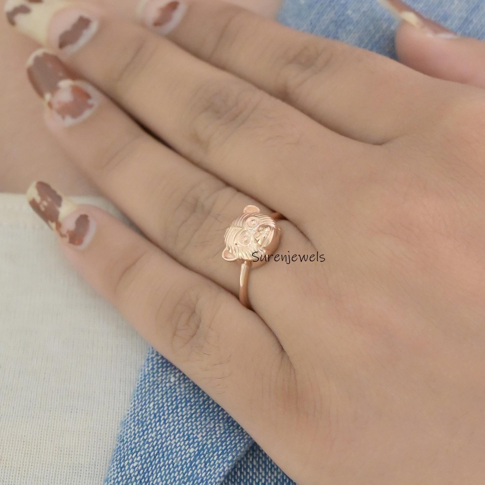 14k Gold Chimpanzee Ring: Dainty Solid Gold Monkey Jewelry - View 7 - Suren Jewels | SKU: SJR2902-SLRG-US-6 14k Gold Chimpanzee Ring: Dainty Solid Gold Monkey Jewelry - View 7 - Suren Jewels | SKU: SJR2902-SLRG-US-6