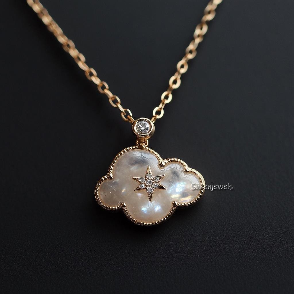 14K Gold Cloud Pendant: Star Moon Gemstone Necklace - Suren Jewels | SKU: SJP5346-SLYGMSCZ-30M,SJP5023,SJP,SJP4740-SLYGLB-30M 14K Gold Cloud Pendant: Star Moon Gemstone Necklace - Suren Jewels | SKU: SJP5346-SLYGMSCZ-30M,SJP5023,SJP,SJP4740-SLYGLB-30M