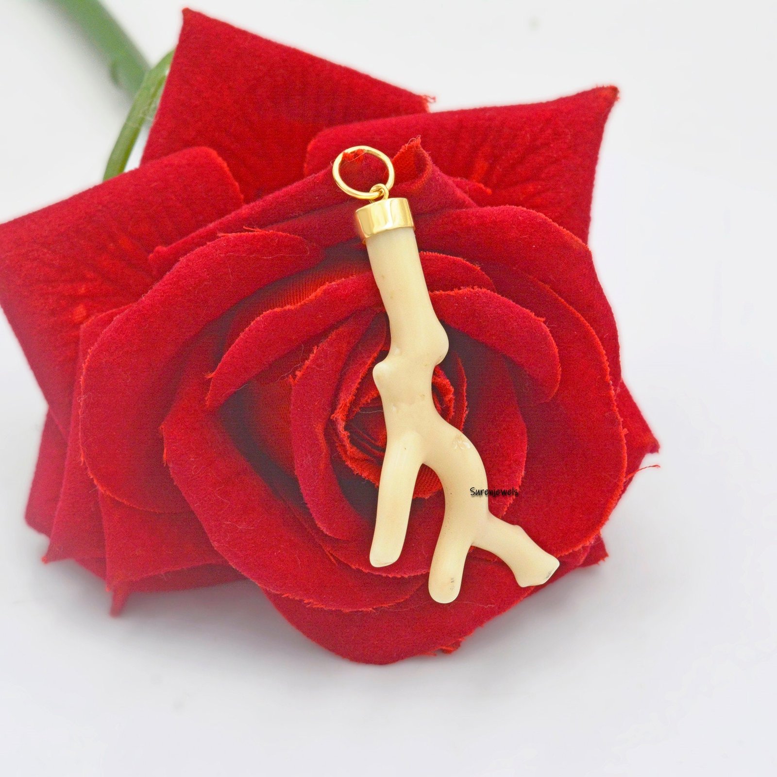14k Gold Coral Branch Pendant: Vintage Mediterranean Style - Suren Jewels | SKU: SJP1116-SLNSCR 14k Gold Coral Branch Pendant: Vintage Mediterranean Style - Suren Jewels | SKU: SJP1116-SLNSCR